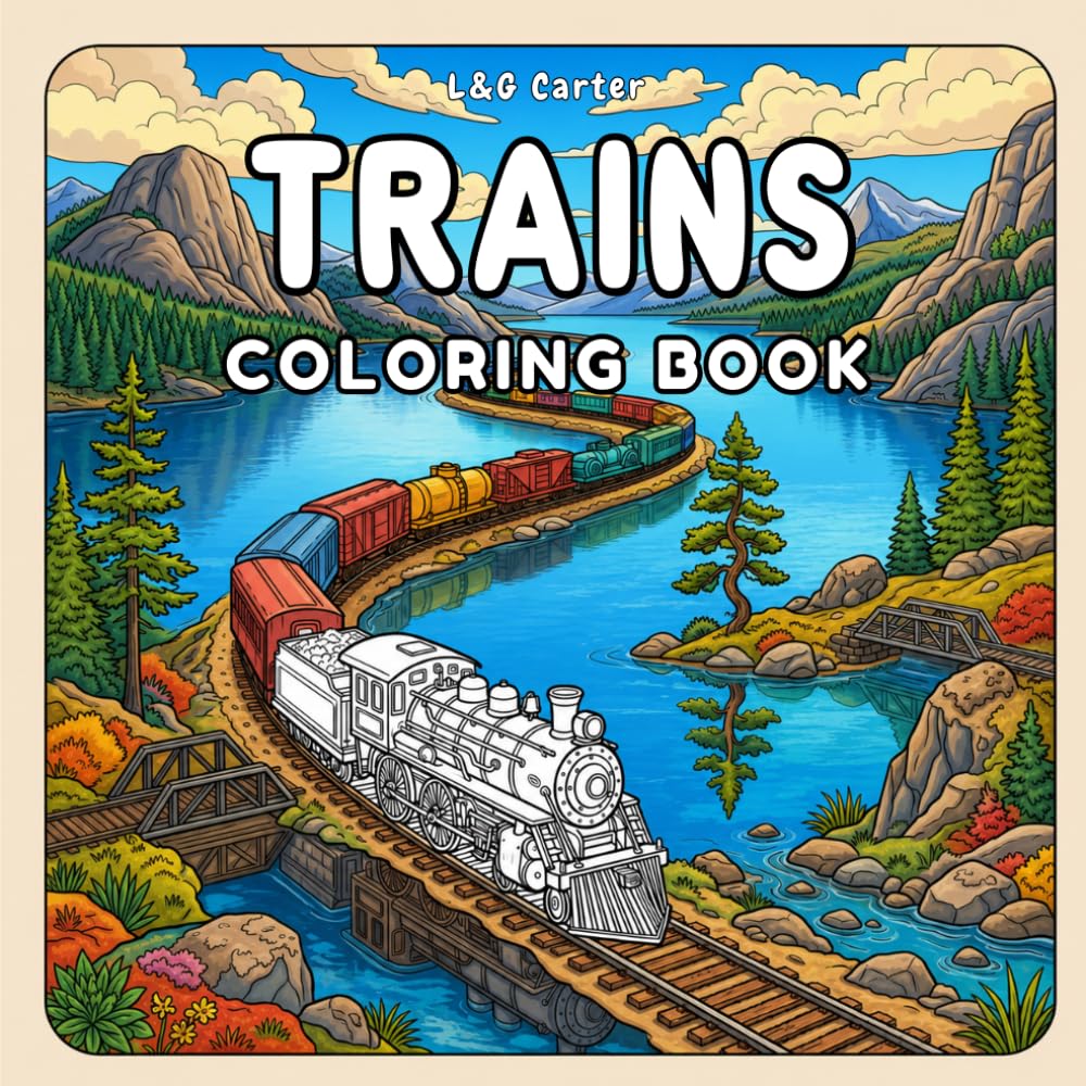 Trains Coloring Book: A Cozy Minimalist Journey Through Steam, Modern & Scenic Railways for Adults and Teens