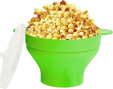 Silicone Microwave Popcorn Popper with Handles, Collapsible Popcorn Maker Bowl, Dishwasher Safe, Pop Corn Bowls for Family Movie Nights - Green
