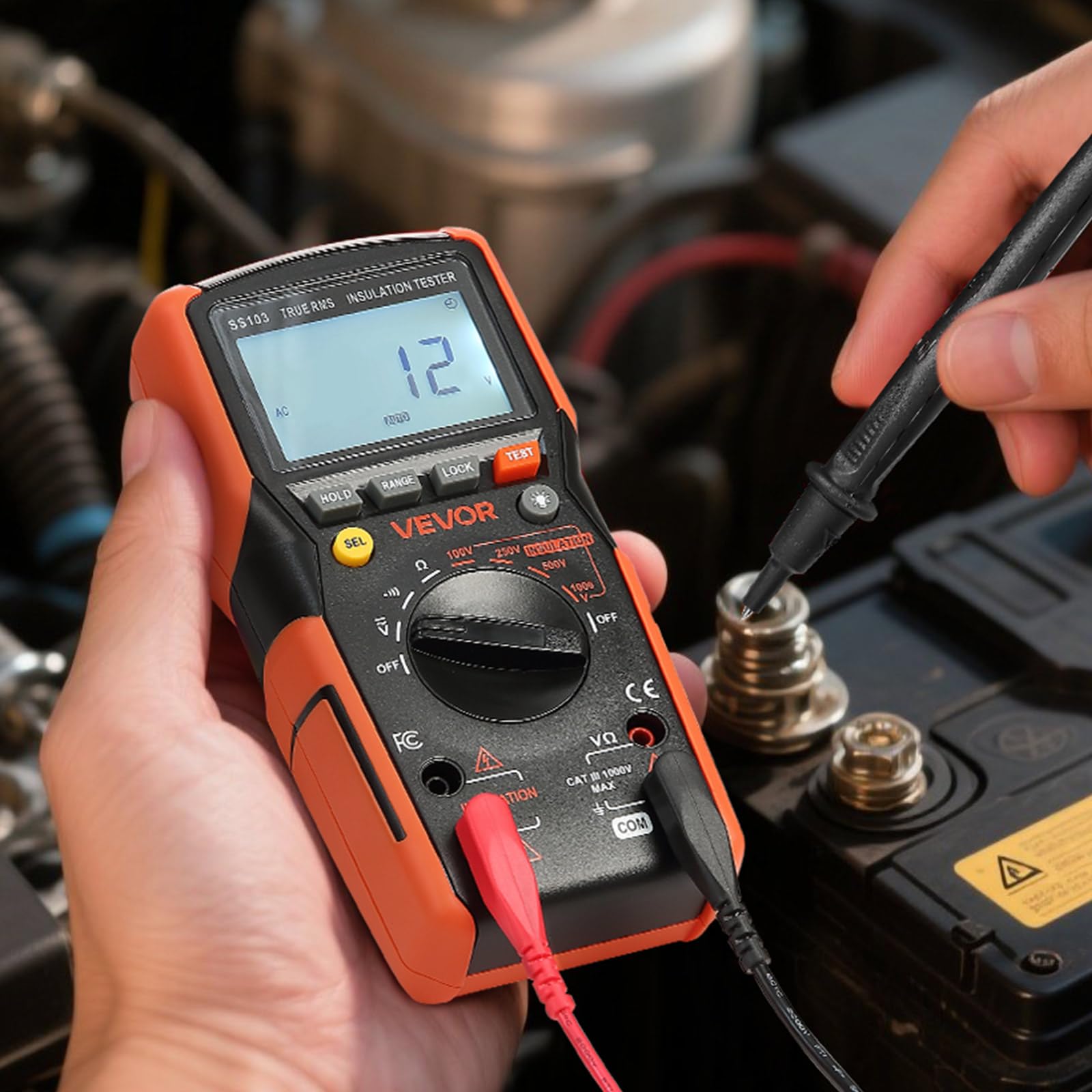 VEVOR Multimetro Digitale, Voltmetro TRMS da 4000 Conteggi, Ohmmetro, Tester di Tensione CA/CC da 1000 V con Intervallo Automatico Manuale Commutabile per Misurazione di Tensione, Resistenza
