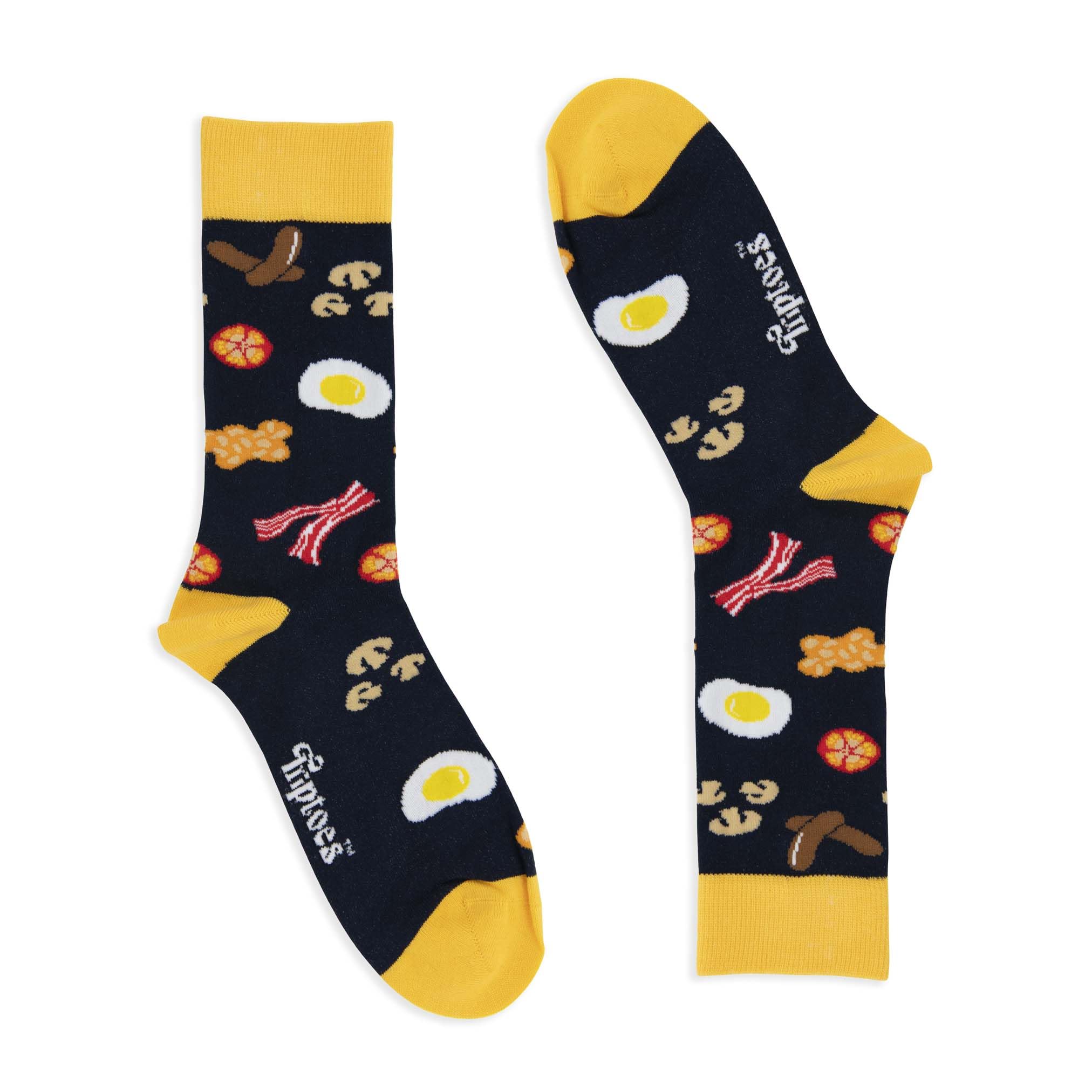 Triptoes Men's Breakfast Navy (Uk Size 7-11) Funky Socks - Uk Novelty Colourful Bamboo British Socks, 7-11