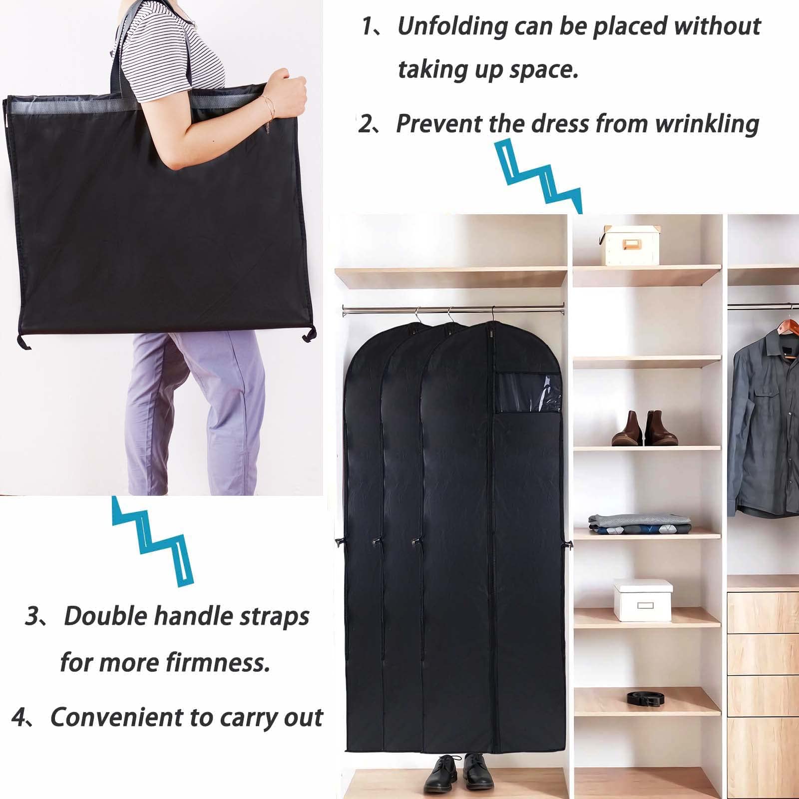 Niviy Porta Abiti Lungo 3Pezzi 60X180CM Nero Collassabile Copriabiti Antipolvere con Finestra di Visualizzazione PEVA Custodie Abiti Armadio Per Abito da Sposa Gonna Lunga Piumino Custodia Abiti