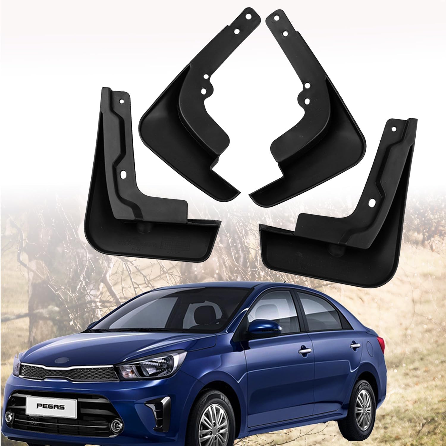 Fengxh Normal No-Drill Mudflaps For Kia Pegas 2017-2023, Bolt-On Kit, Road Legal