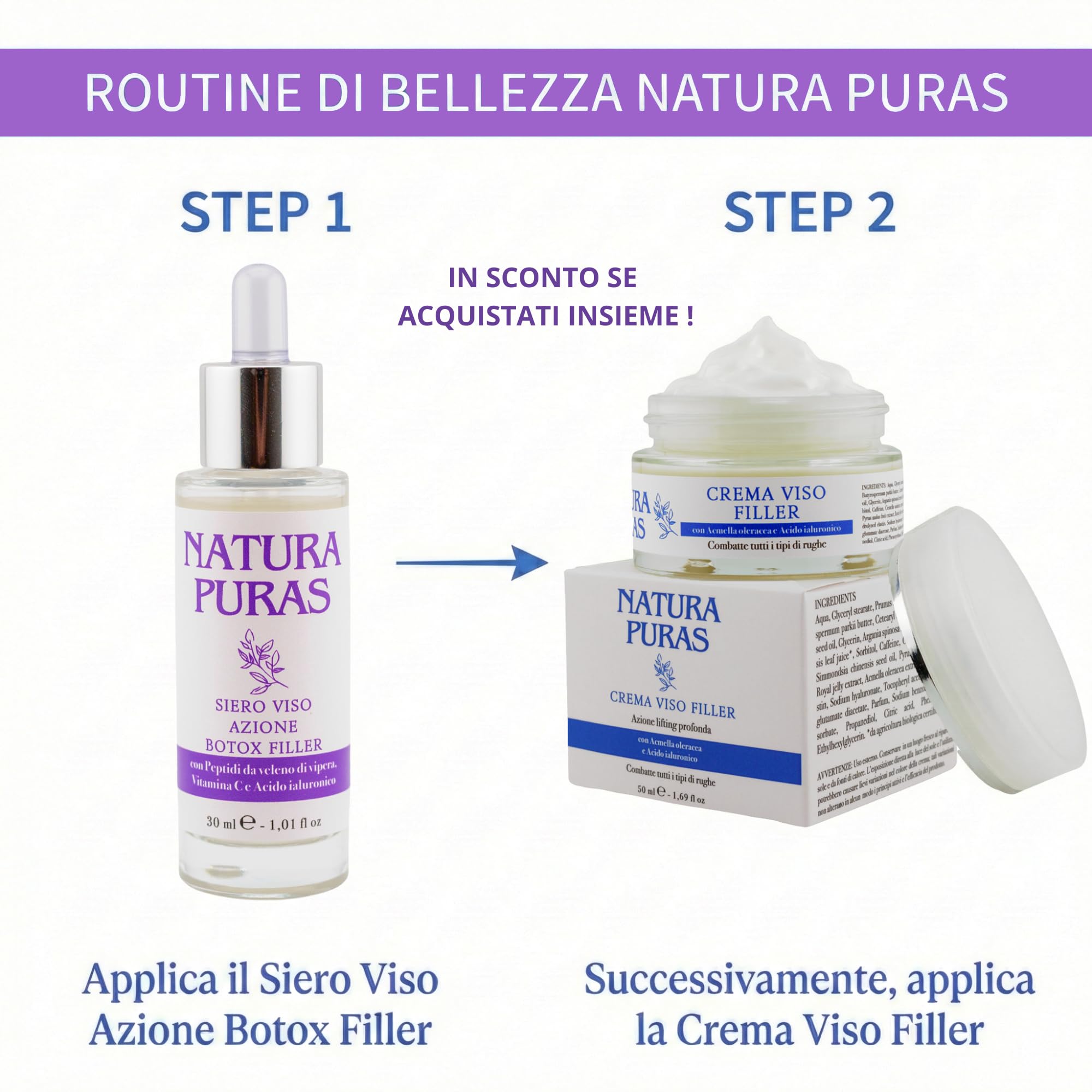 Siero Viso Antirughe Veleno di Vipera 30ml NaturaPuras | Acido Ialuronico Triplo, Vitamina C, Effetto Botox Lifting Istantaneo, Peptidi Biomimetici, Made in Italy