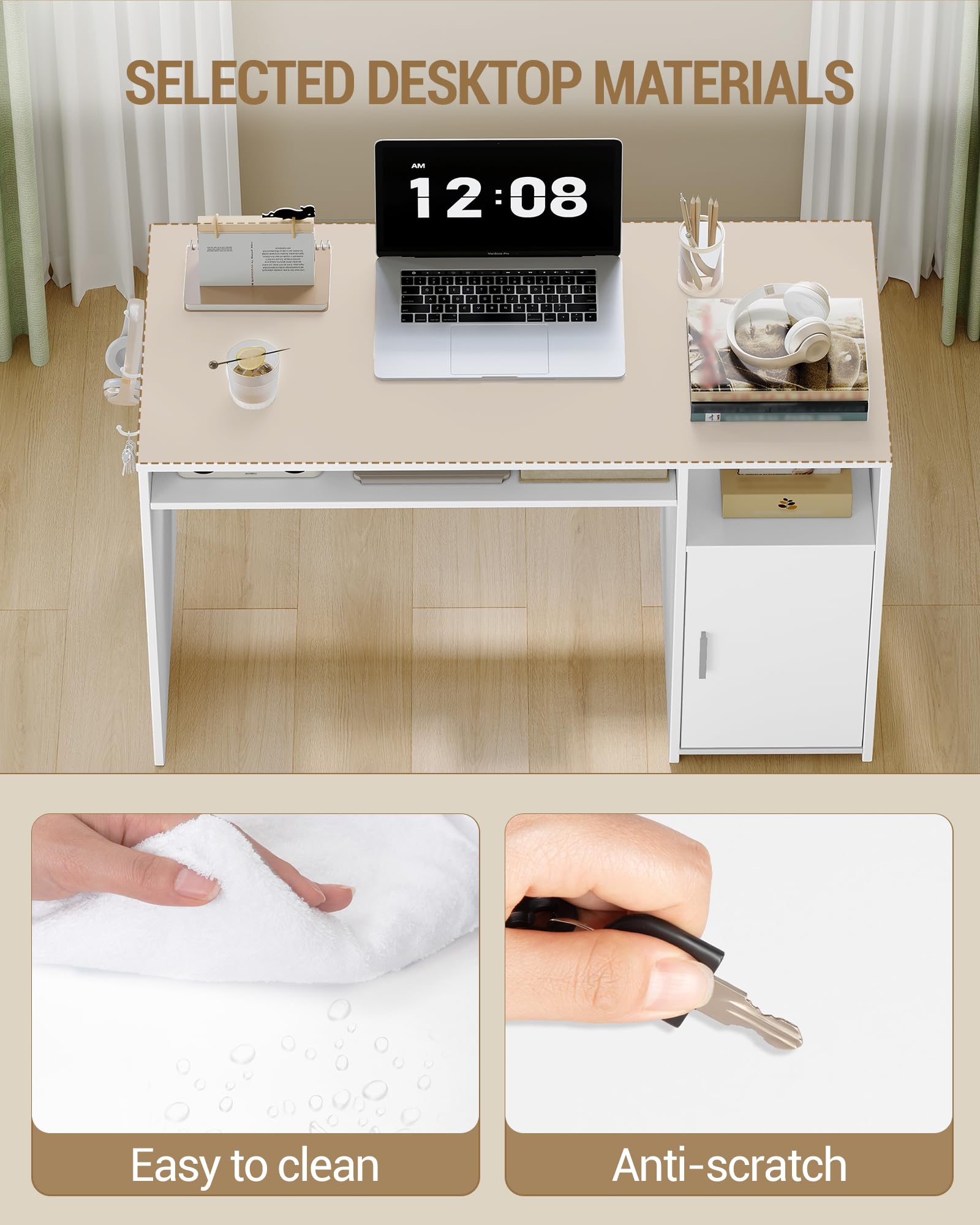 Hzuaneri Schreibtisch 108 x 50 cm 1 Tür Weiß | Minimalistisch, 1 Tür, stabil. Für Büro/Arbeitszimmer/Schlafzimmer. 108x50cm, Weiß. Ref. CD10103X.
