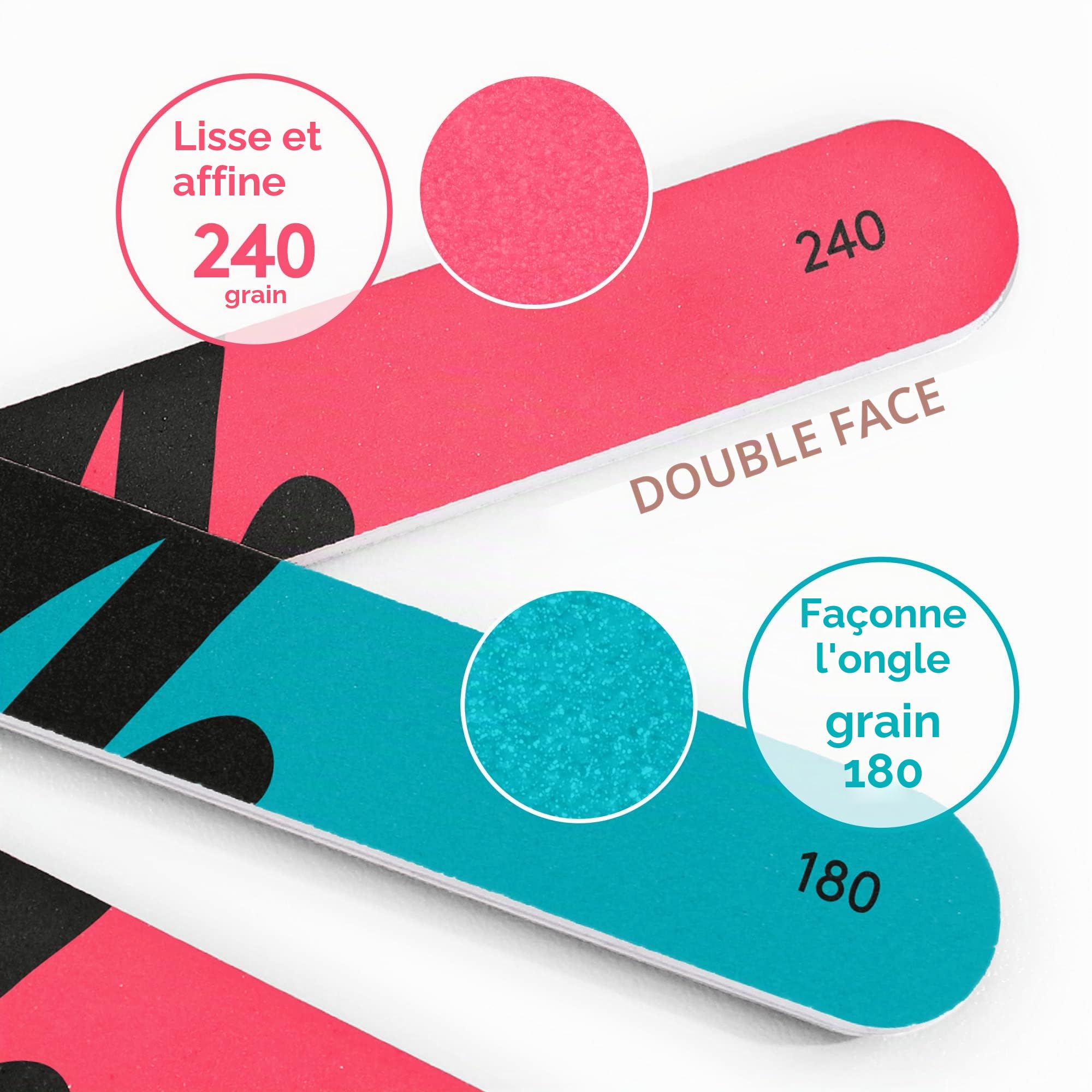 Mylee Limes à Ongles Doubles Faces (Lot de 3) – Outil Manucure Professionnel pour Limer, Façonner & Réparer, Grains 180/240, Convient pour Ongles Acryliques, Naturels & Retrait Vernis Semi-Permanent