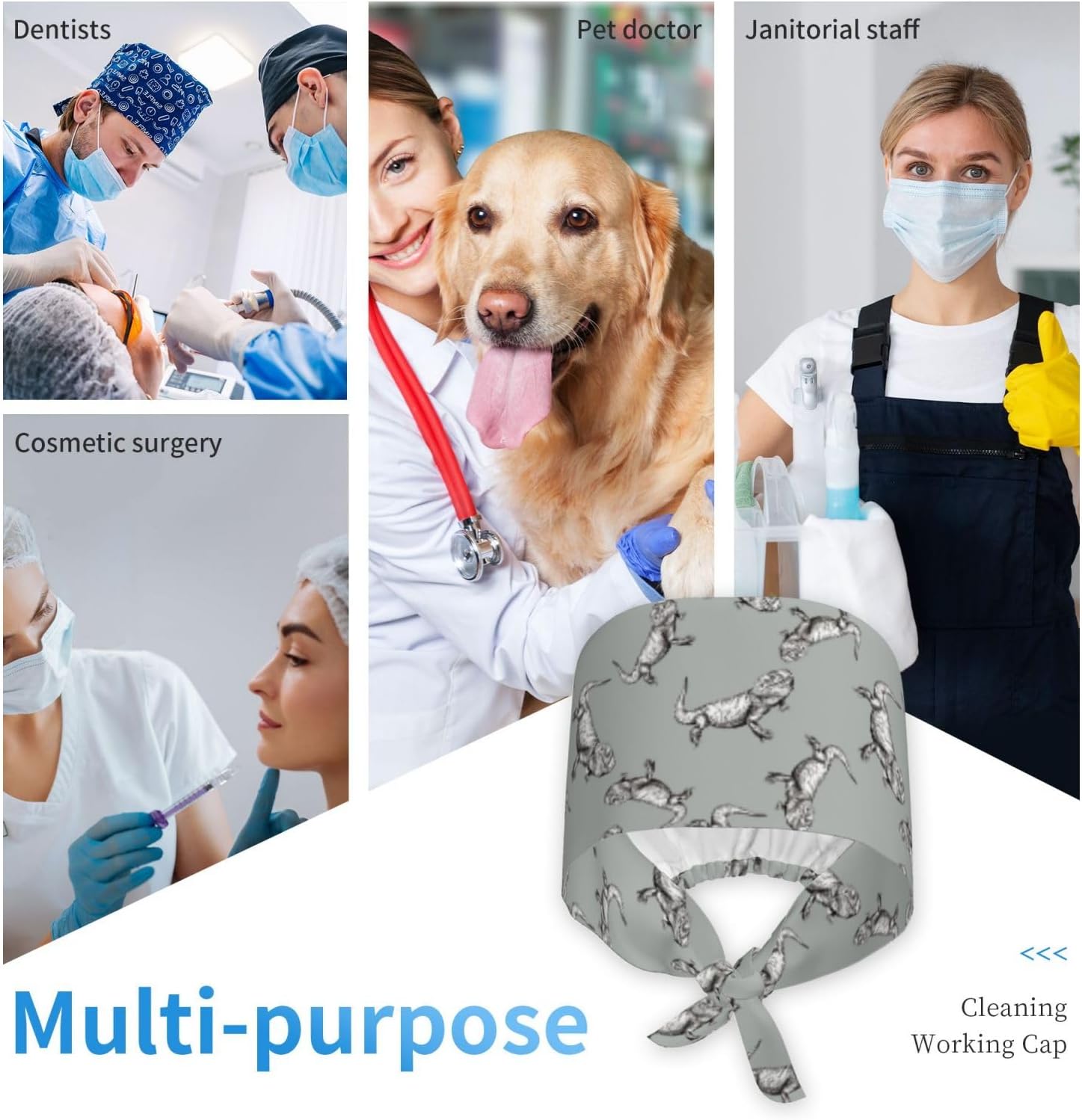 Working Cap Scrub Cap with Sweatband Adjustable Unisex Women Tie Back Hat Nurse Surgical Caps - Image 7