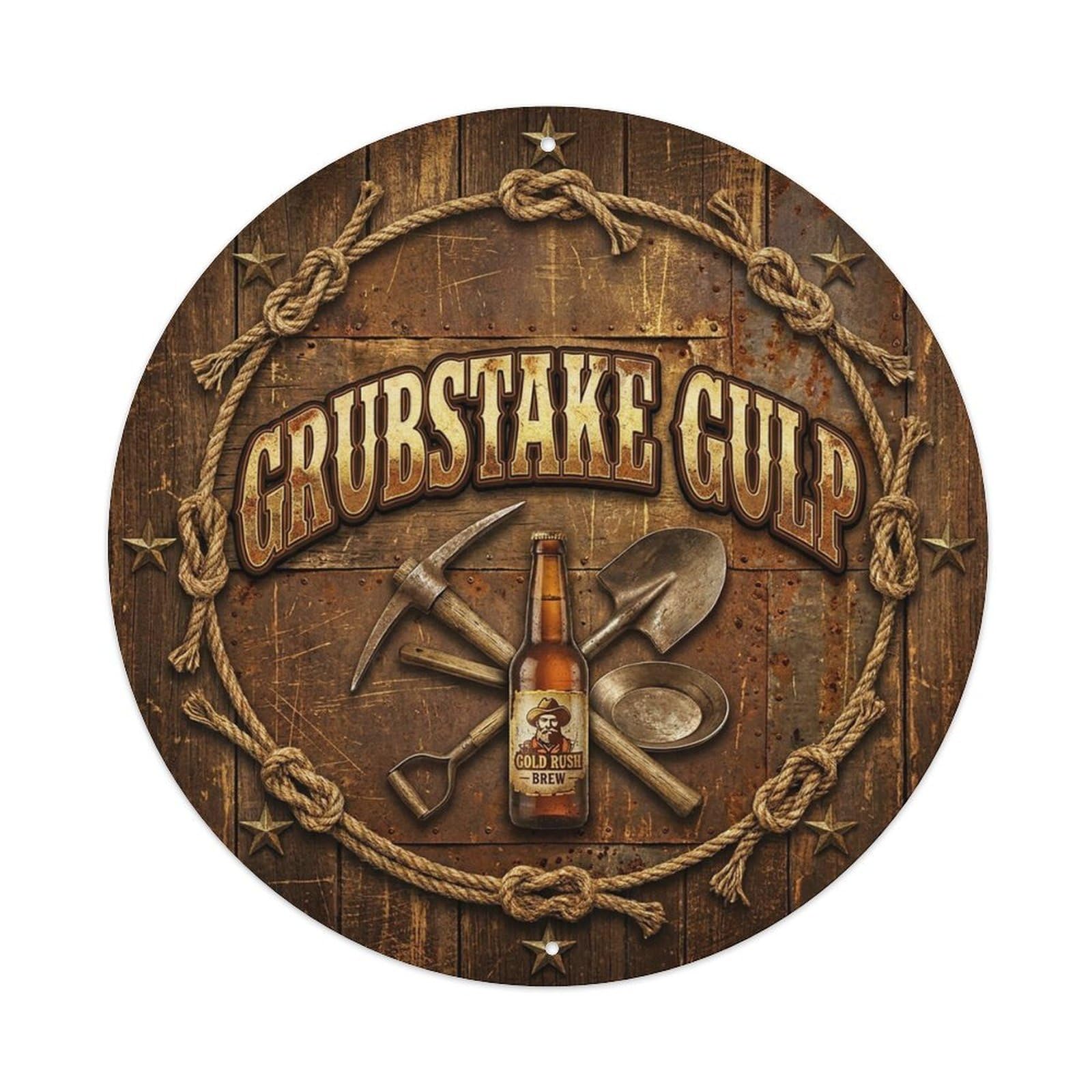 Vintage Beer Western Cowboy Grubstake Gulp Retro Bar for Pub Vintage Metal Tin Sign Plaque Wall Decor for Cafe, Club Bar, Office, Garden Metal Poster 8x8Inch