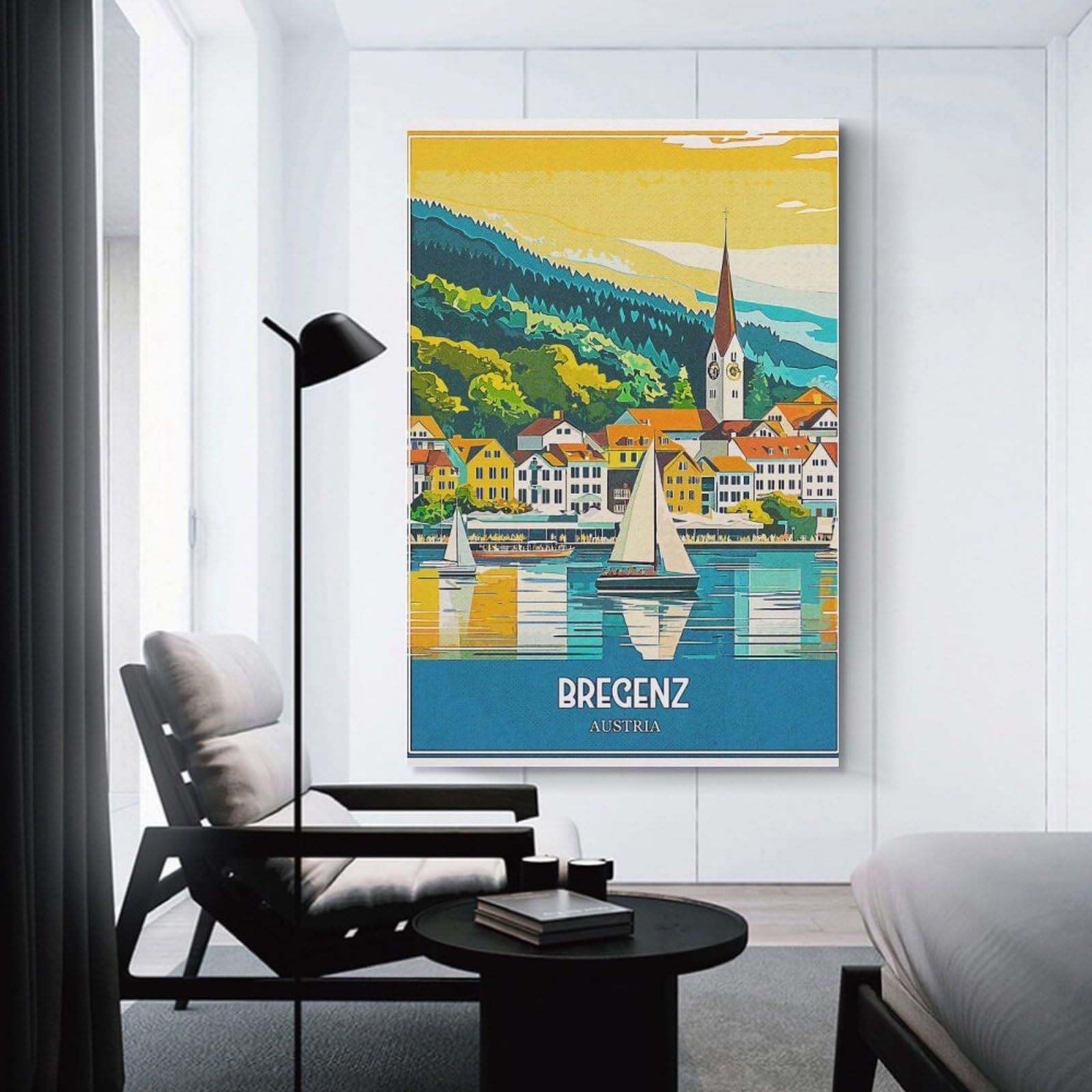 Junmoney Room Decor Wall Art Bregenz Austria Travel, 20x30inch(50x75cm), for Home Lounge, Bedroom Or Reading Nook, Eye Catching Artwork for Blank Walls