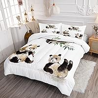 Vista 189 de CVHOUSE Juego de ropa de cama con diseño de panda, juego de edredón individual con panda y 2 fundas de almohada, lindo juego de colcha kawaii