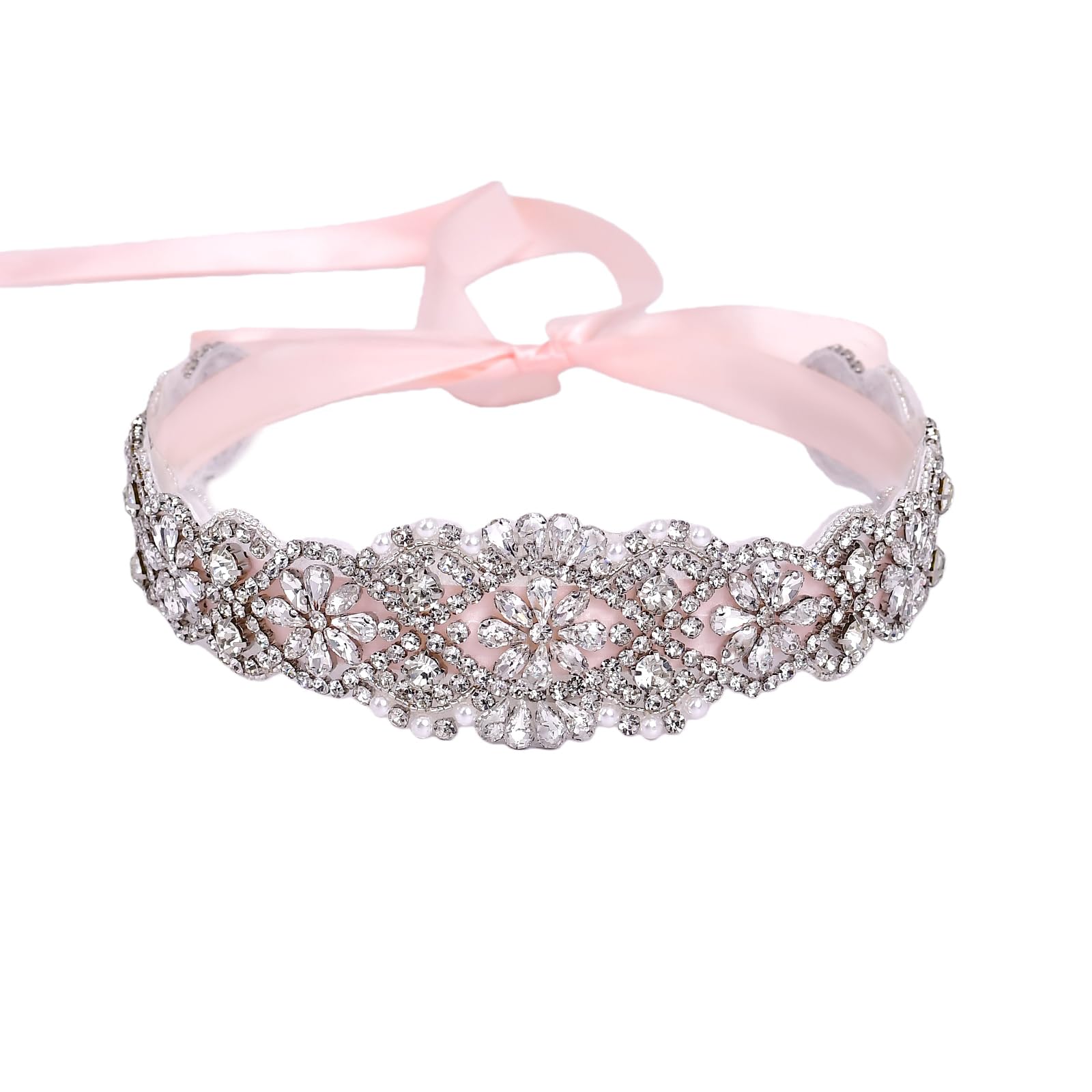 azaleas Women's Crystal Thin Wedding Belt Sashes Bridal Sash Belt for Wedding, Bridesmaid Flower Girl Dress Accessories 16IN, Baby Pink, One Size