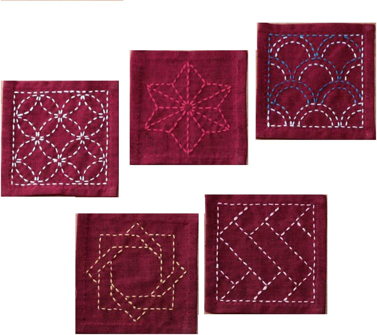 Olympus Sashiko Coasters Collection for Embroidery - 5 Pieces, Dark Red