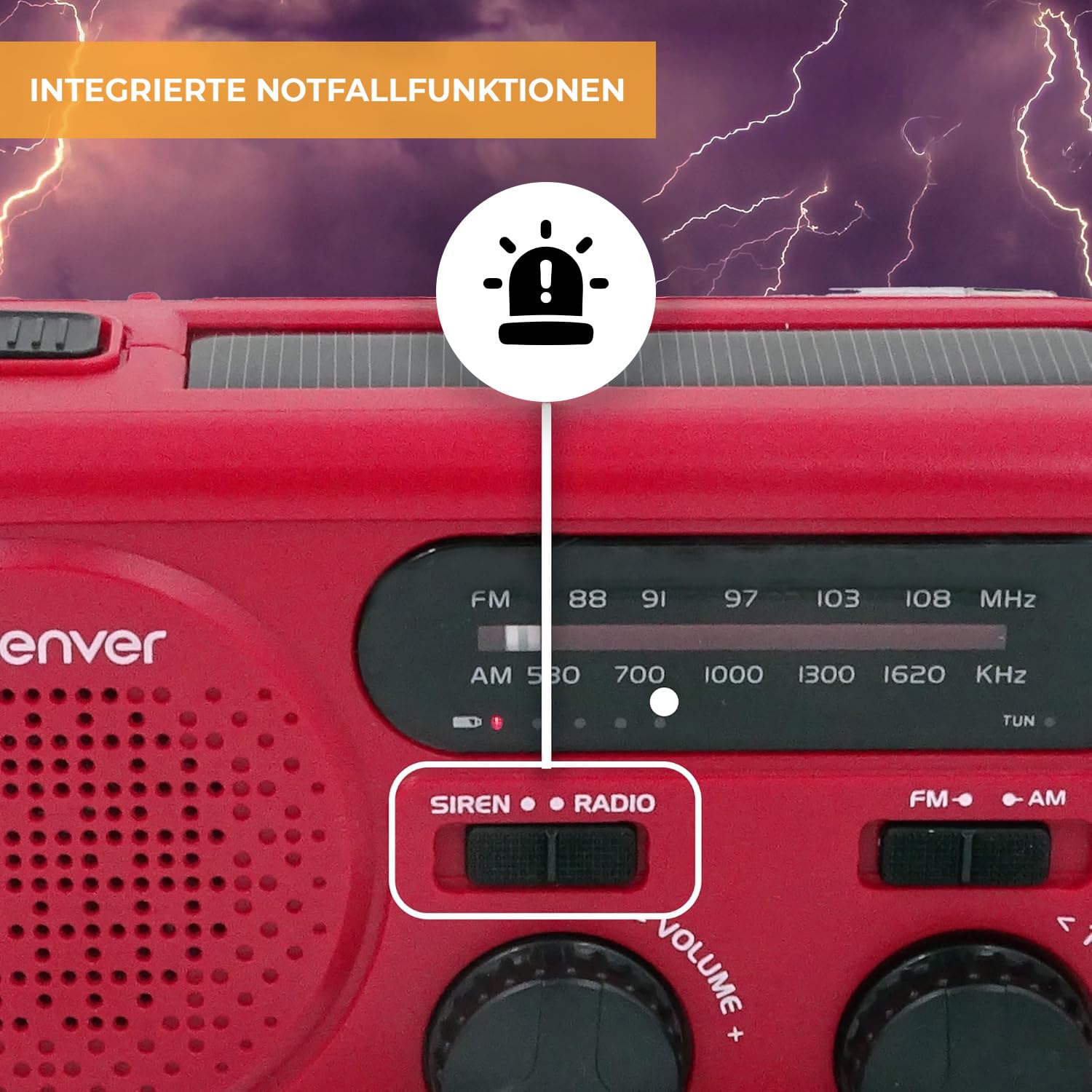 Denver SCR-2010MK2 Kurbelradio Notfallradio Solar – AM/FM Weltempfänger mit Handkurbel - Solarpanel - 2000mAh Powerbank - LED Taschenlampe & SOS – Radio für Notfall - Camping & Outdoor