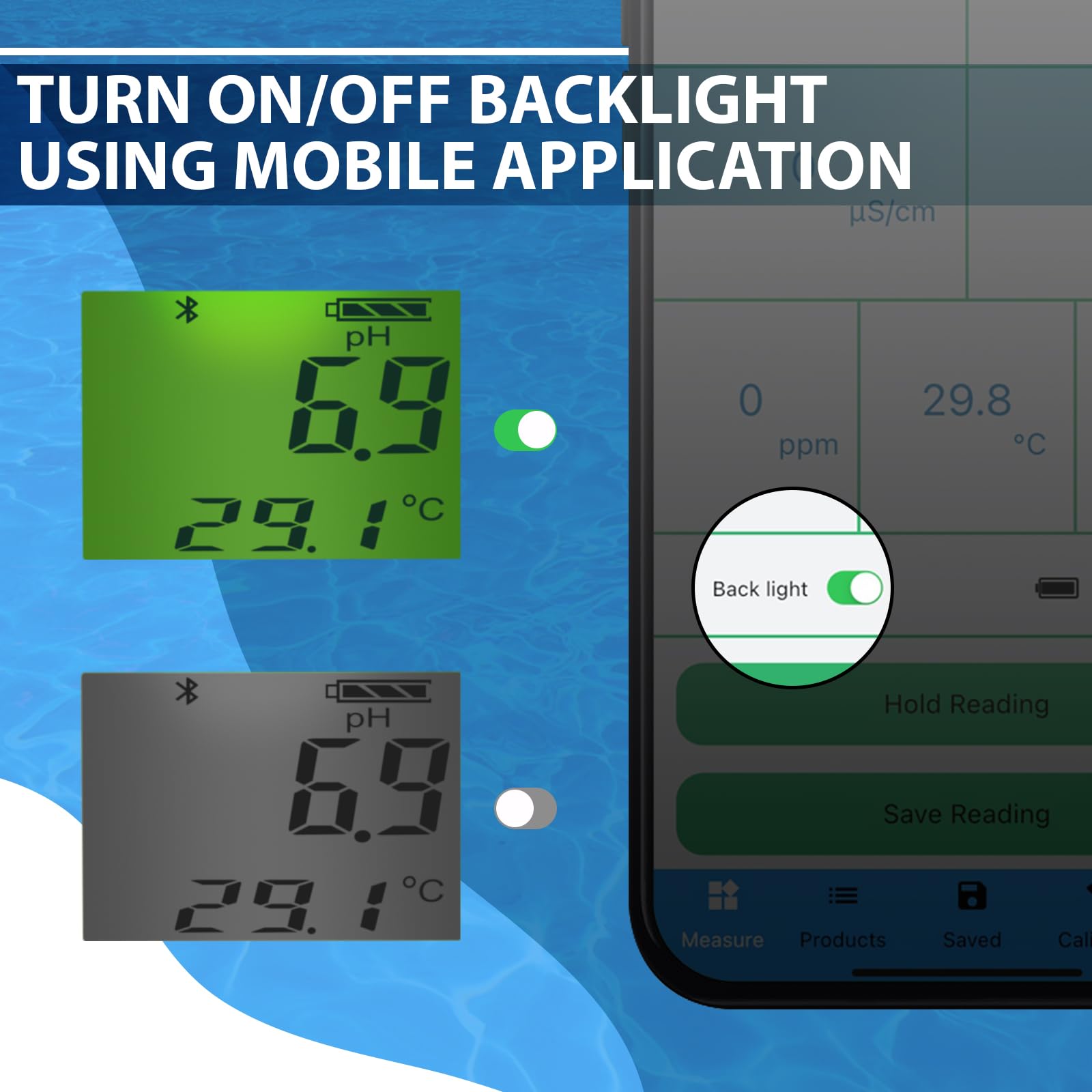 Analizador de Calidad de Agua 6 en 1 Flotante con Bluetooth Mide Cloro, pH, CE (Conductividad), ORP (Potencial Redox), Salinidad y Temperatura - Conexión a APP para Piscinas e Hidroponía