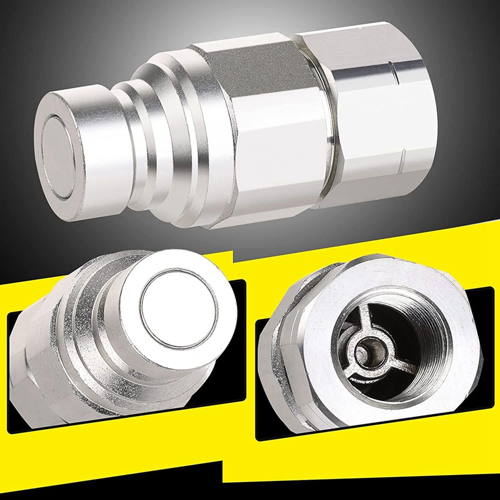 1/2Inch NPT Accoppiatore Idraulico Skid Steer Flat Face Attacchi A Innesto Rapido con 2PCS Cappuccio Antipolvere Acciaio al Carbonio