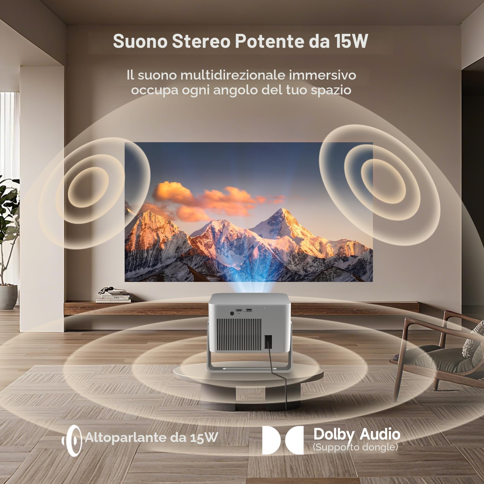 Proiettore 4K HY350GT Full HD 1080P 650 ANSI Autofocus Correzione Trapezoidale Automatica WiFi 5 BT 5.1 Altoparlante 15W Dolby Audio