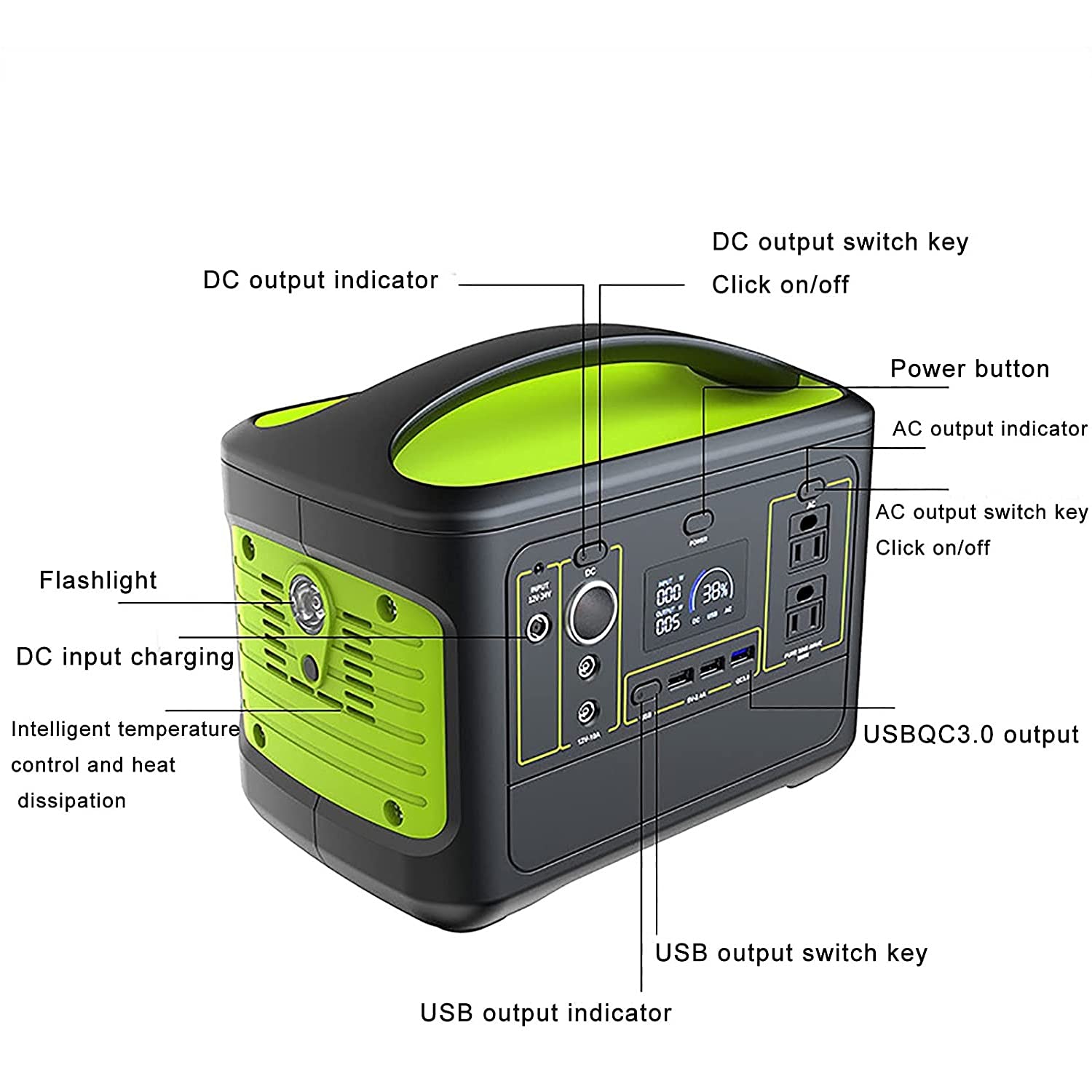 Générateur de Centrale électrique Portable, Alimentation d'urgence extérieure, Grande capacité de 153 600 mAh, Valeur de crête de 1 000 W, Sortie d'onde sinusoïdale, Plusieurs méth