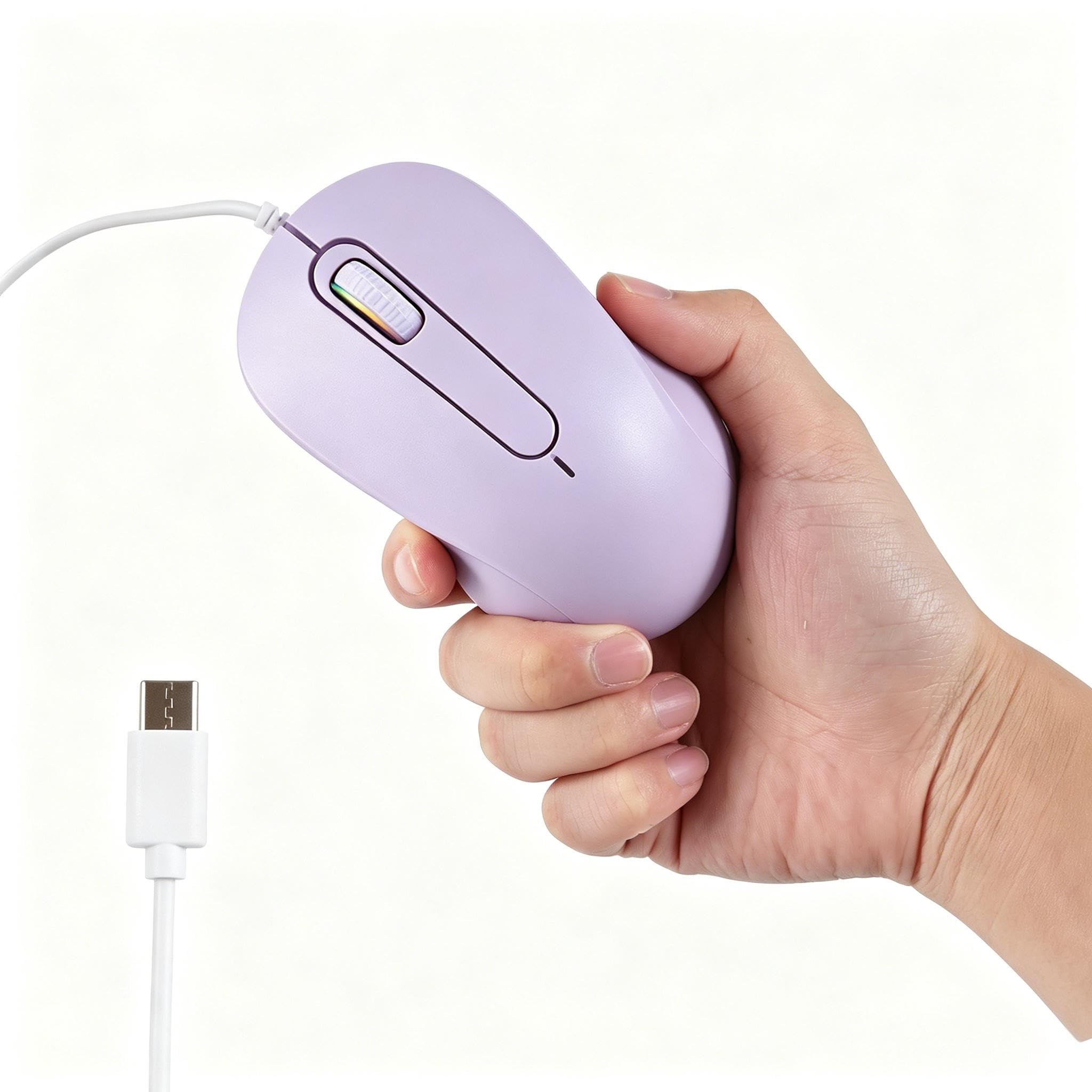 Wired Mouse, Silent, Type-C，Length 4.9ft (1.5 Meters),ambidextrous,DPI1000, Ergonomic, Easy to Connect, Compatible with Windows/Mac OS/Android/PC/Smartphone/Laptop/Tablet (Purple)-image-6