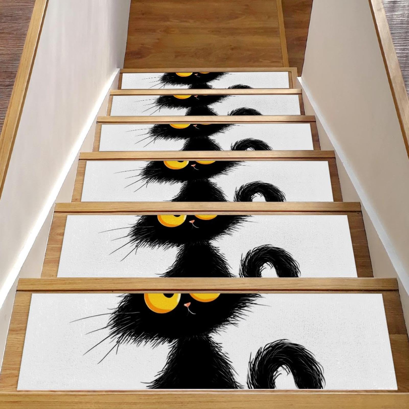 Tapis d'escalier motif chat noir pour la sécurité des enfants à l'étage