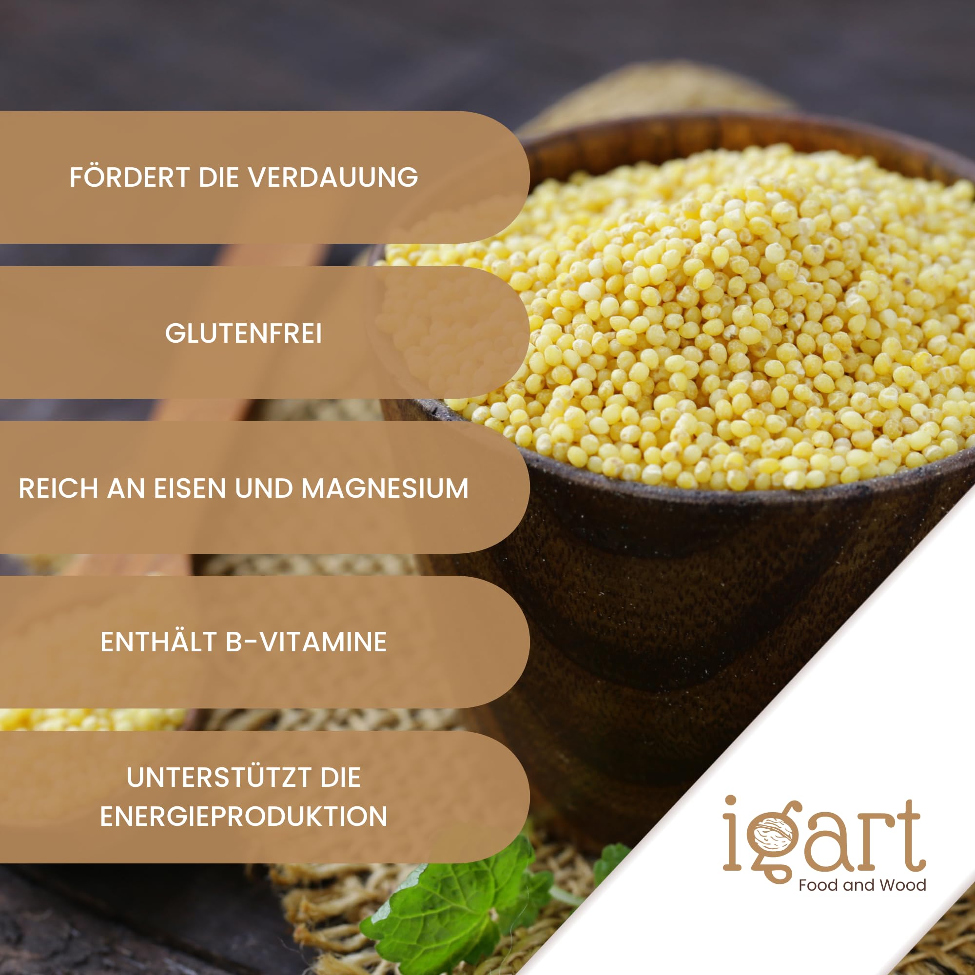 IGART Grano miglio 5kg, Fonte naturale di fibre, proteine e vitamine del gruppo B, Aggiunta a piatti di carne e piatti principali, Perfetto anche preparato in versione dolce