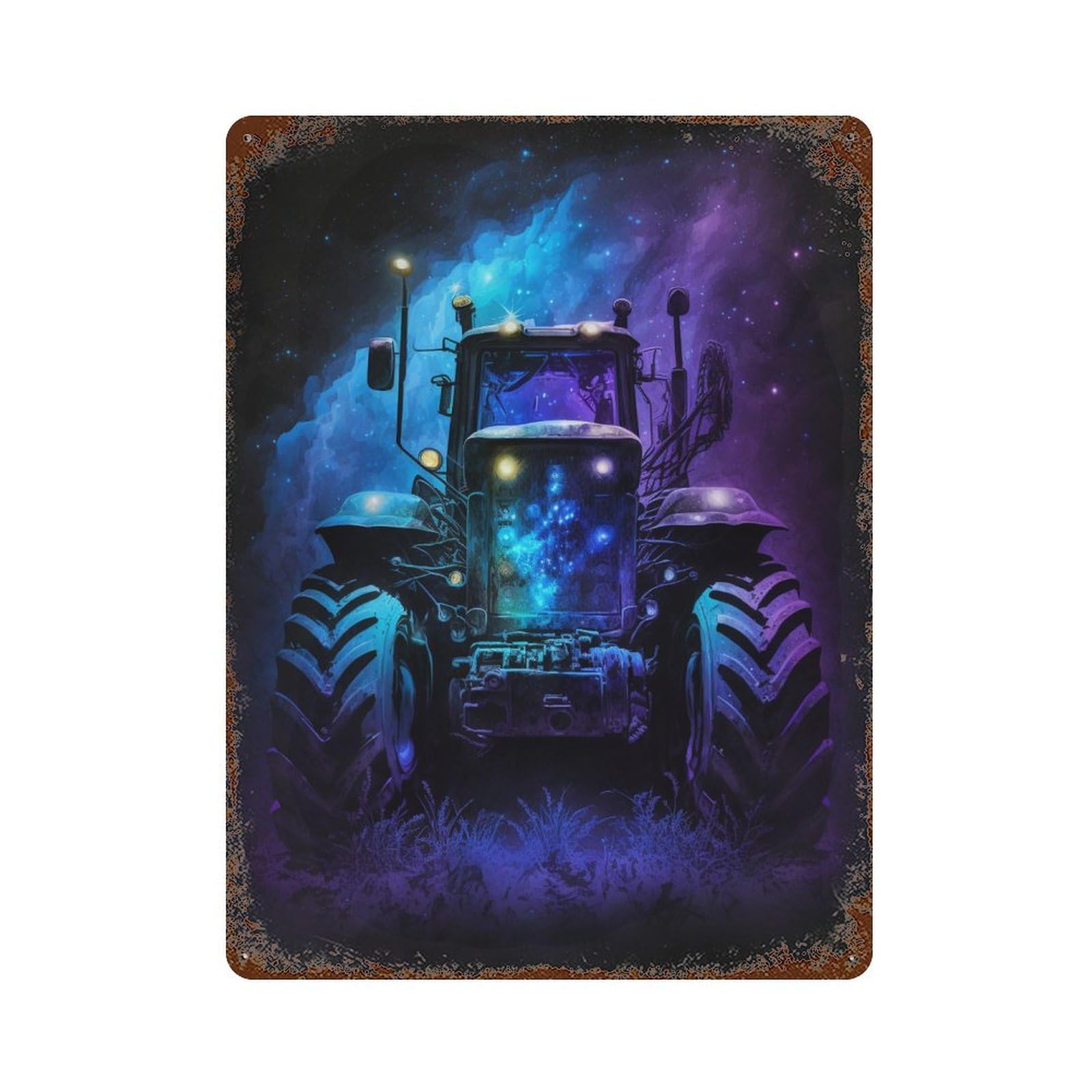 Garage Style Galactic Tractor Lights-5 Rusty Metal Tin Sign 15.7"x11.8", Decorative Metal Wall Art for Bar And Workshop