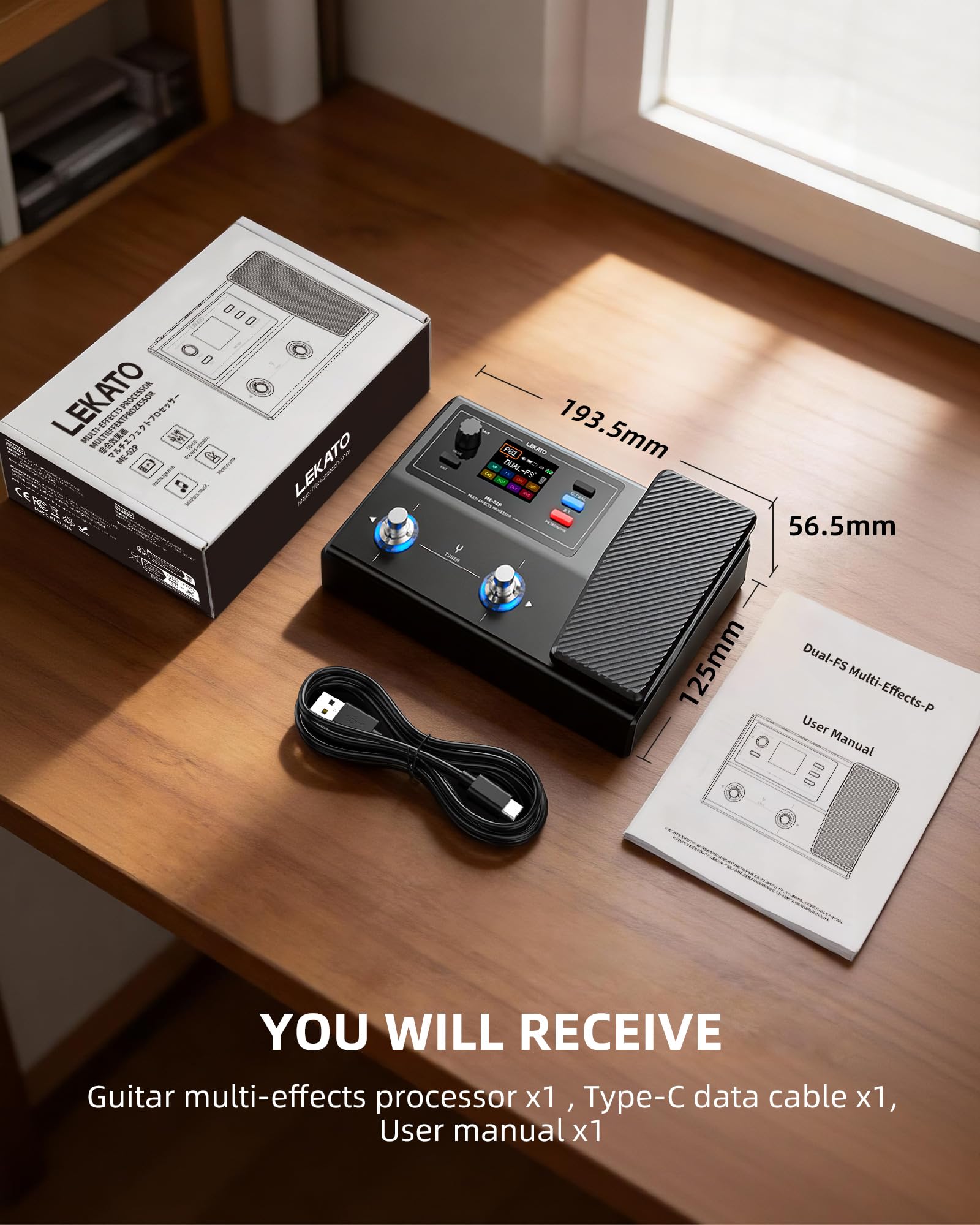 LEKATO Pedal multiefectos de guitarra con pedal de expresión, 100 preajustes 40 ritmos de batería, batería de audio de 24 bits 7H, aplicación Bluetooth y carga IR, grabación OTG, salidas de