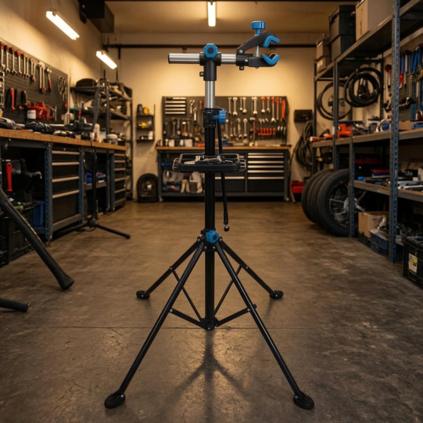 harayaa Cavalletto Riparazione Bicicletta Supporto Manutenzione Stativo Officina Morsetto Rotante in Acciaio con Base Treppiede Stabilità Elevata per