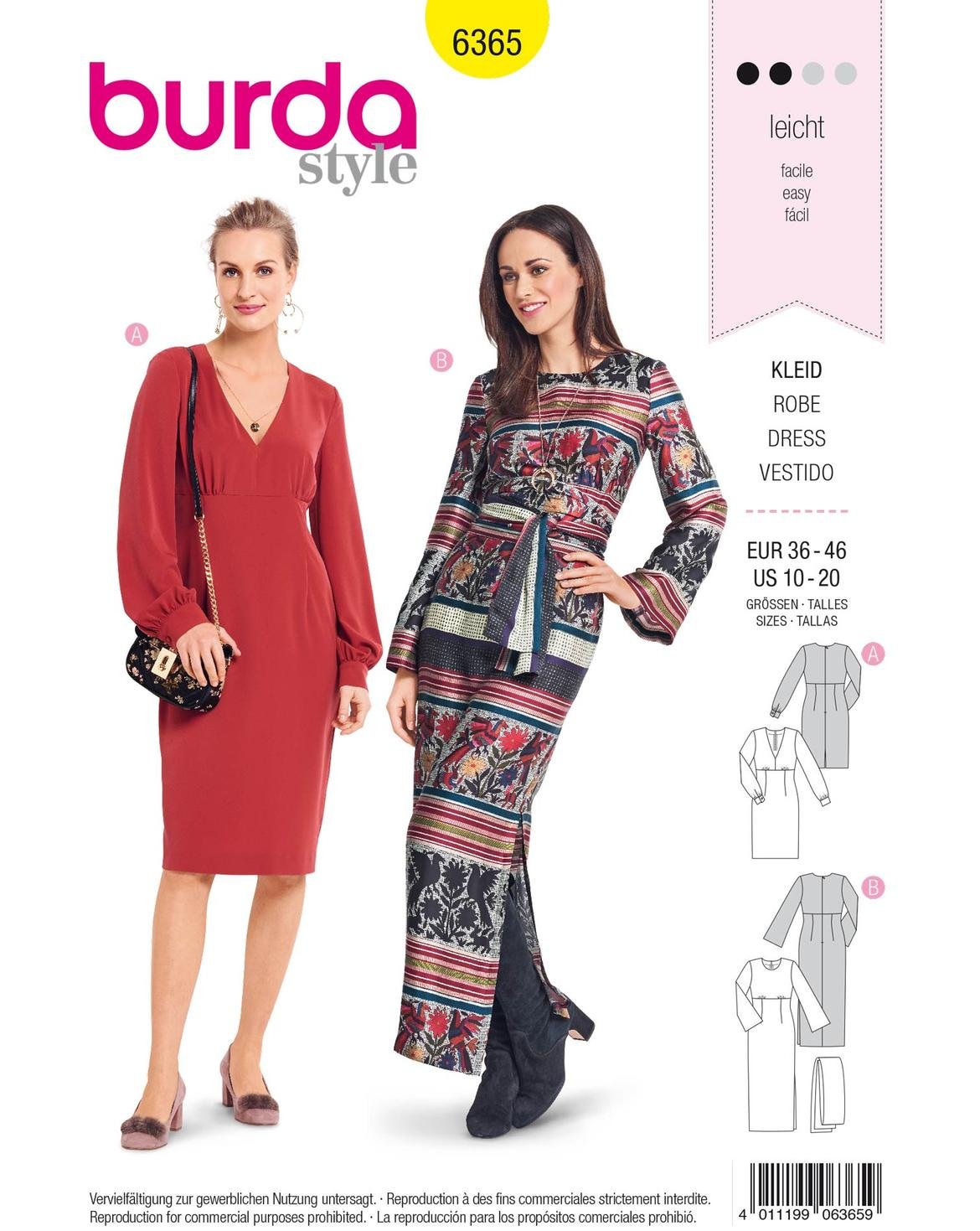 BurdaStyle Sewing Pattern B6365 - Misses' Dresses, A(10-12-14-16-18-20)