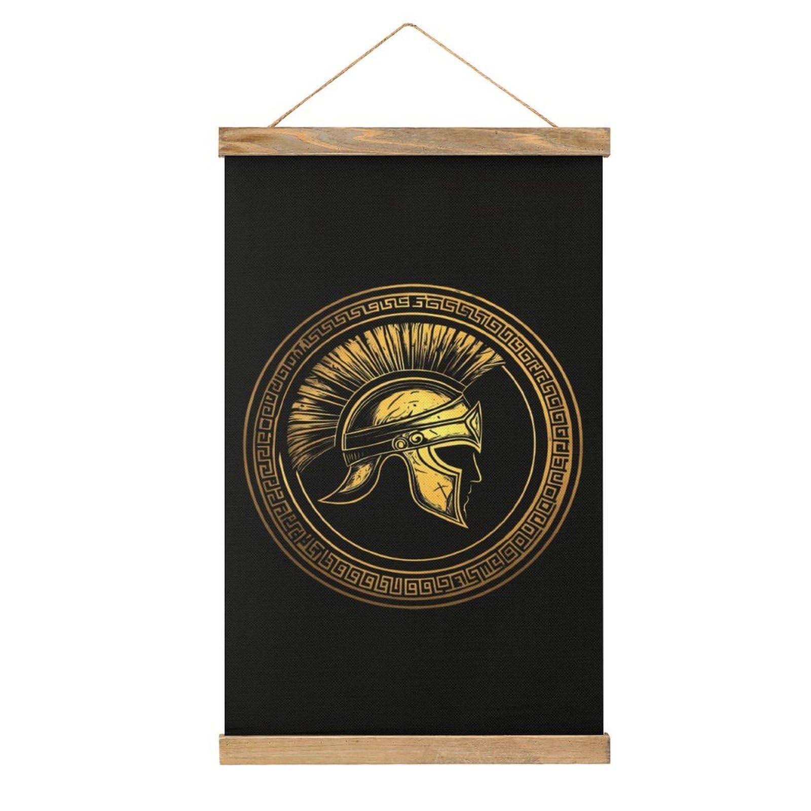 CGSBNGHA Golden Greek Helmet Spartan Wall Art Prints Linen Hanging Painting Scroll Paintings Pictures Decor for Home