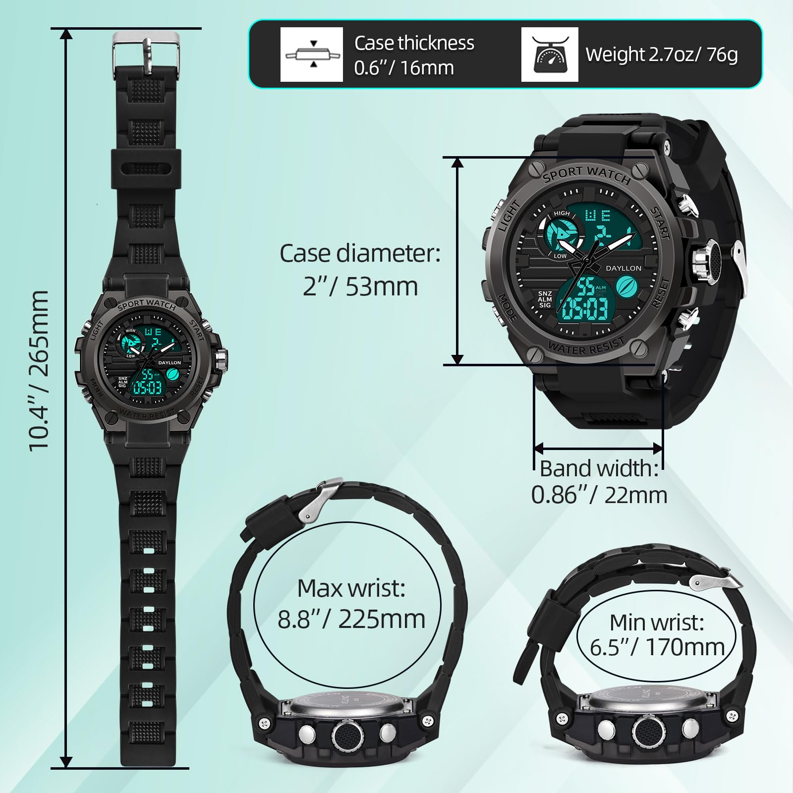 Dayllon Montre Homme Militaire Sport extérieur étanche Date multifonction tactique alarme chronomètre montres analogiques