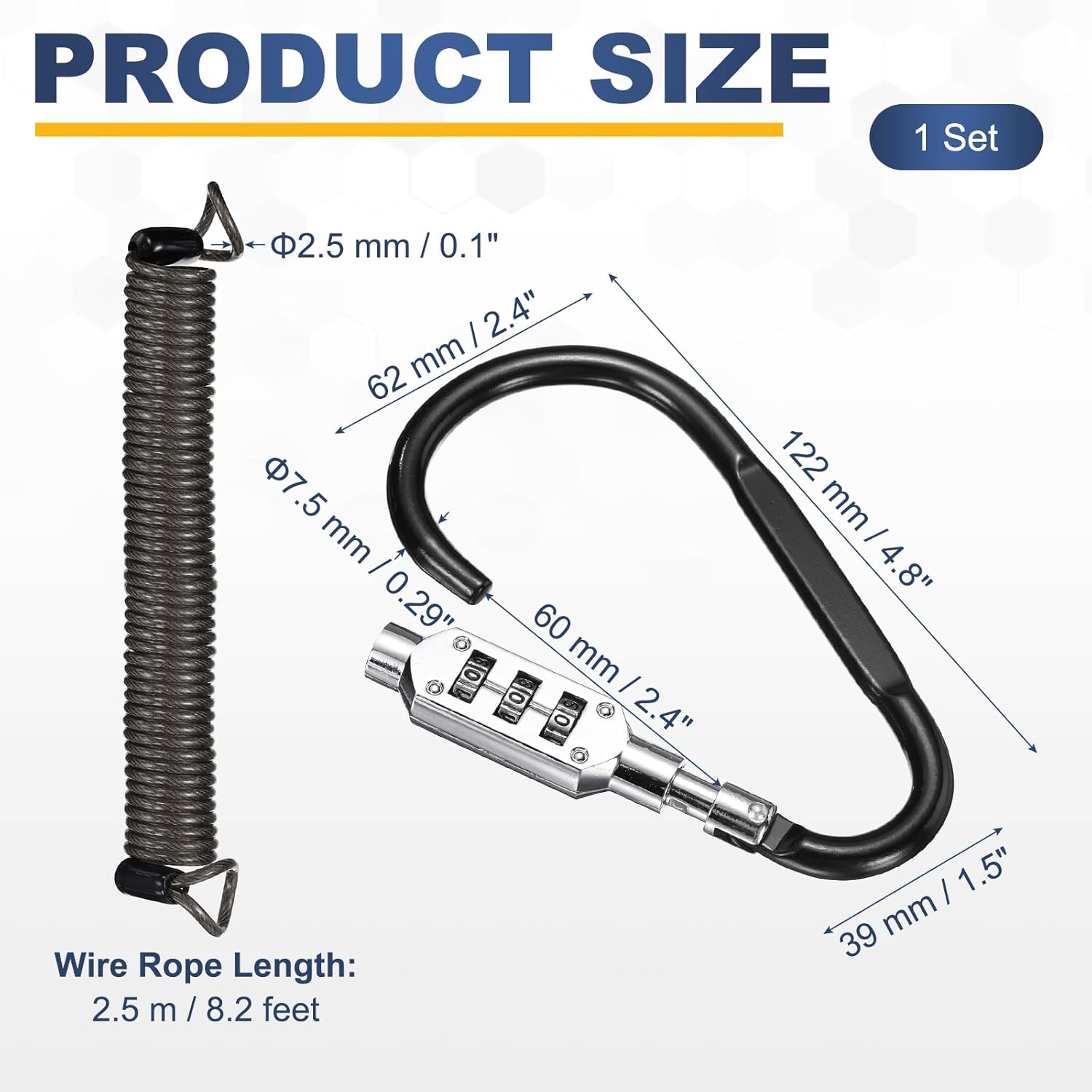 PATIKIL Security Steel Cable Lock, (8.2 Feet, Black), Double Loop Safety Wire Rope with 4.8" D-Shaped 3-Digit Code Combination Lock, Suit for - Bicycles/Motorcycle/Suitcase/Luggage