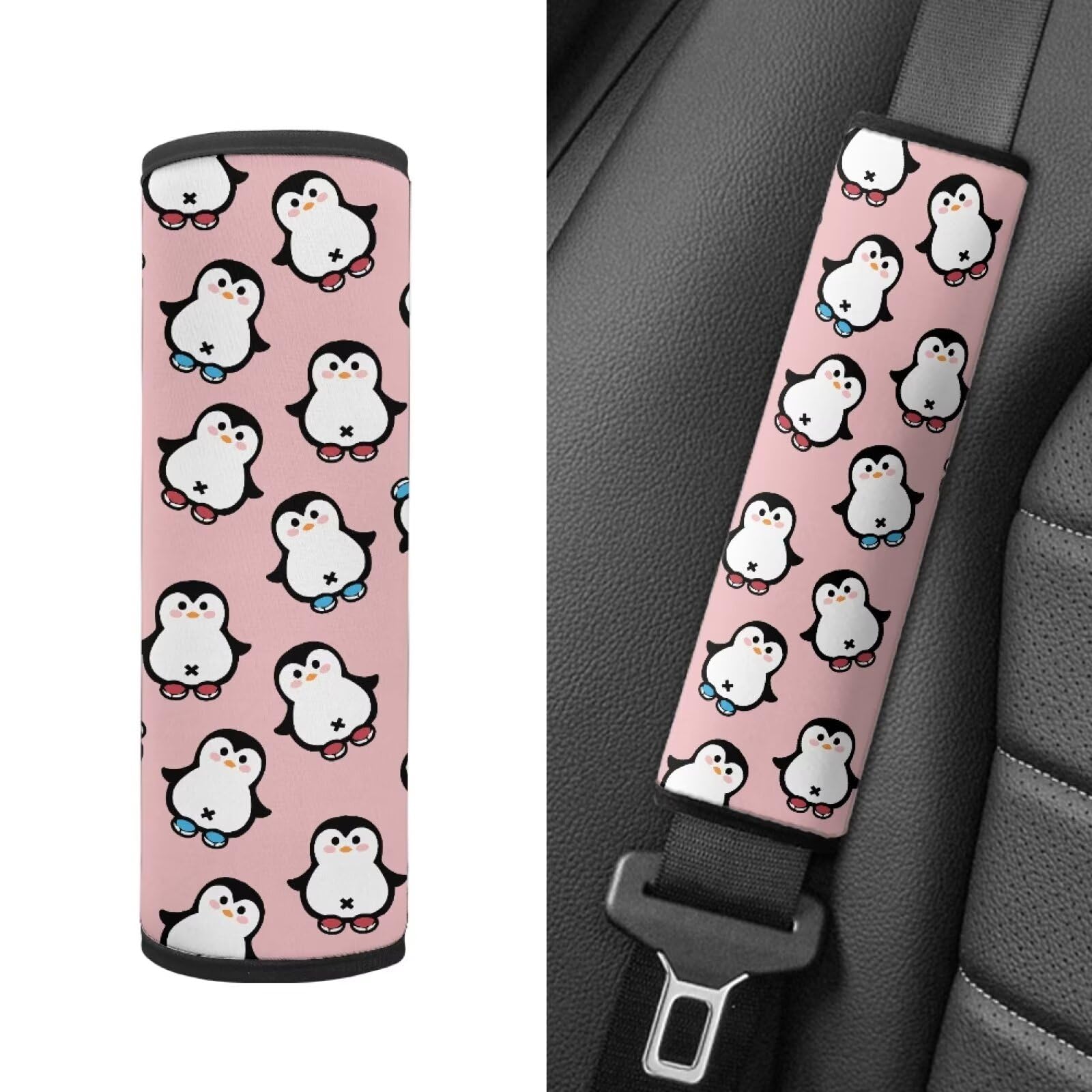 Biyejit Cute Penguins Car Seat Straps Shoulder Pads for Baby Kids, 2 Pack Boys Girls Super Soft Seat Belt Covers for All Car Seats/Pushchair/Stroller