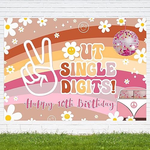 Miniatura 4 de Decoraciones para fiesta de cumpleaños número 10, telón de fondo de un solo dígito, bohemio, arco iris, margarita, telón de fondo "It's My 10 Years