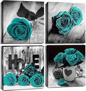 Turquoise Flower Wall Pictures for Bedroom Teal Floral Wall Art Living R...