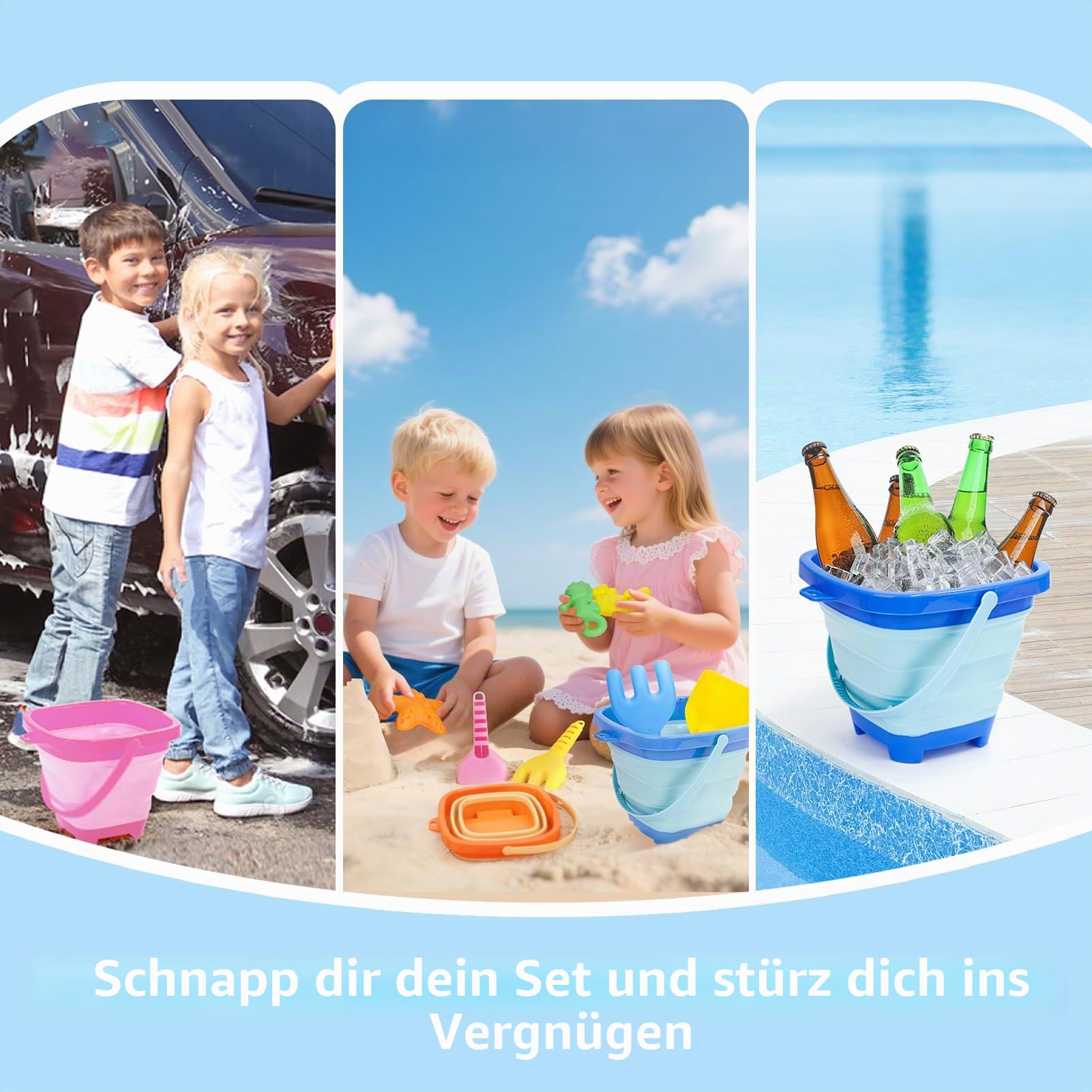 Dreamon Sandspielzeug Set, Reise Sandspielzeug mit Faltbarer Eimer Kinder, 14 PCS Sandkasten Strand Spielzeug für Kinder Jungen Mädchen