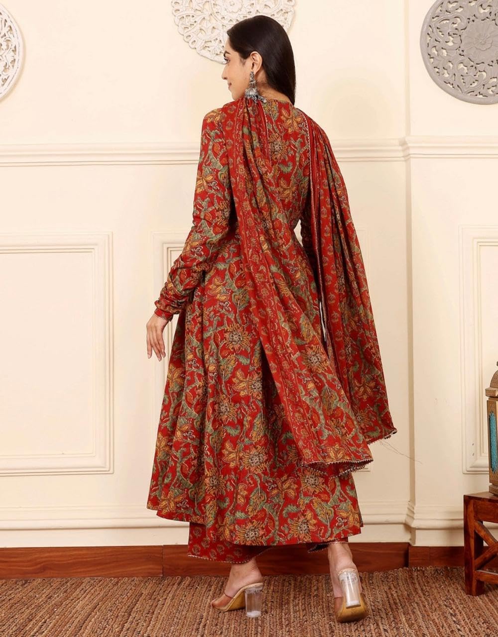 Women’s Rayon Floral Print Anarkali Suit with Dupatta & Pants–Ethnic Wear