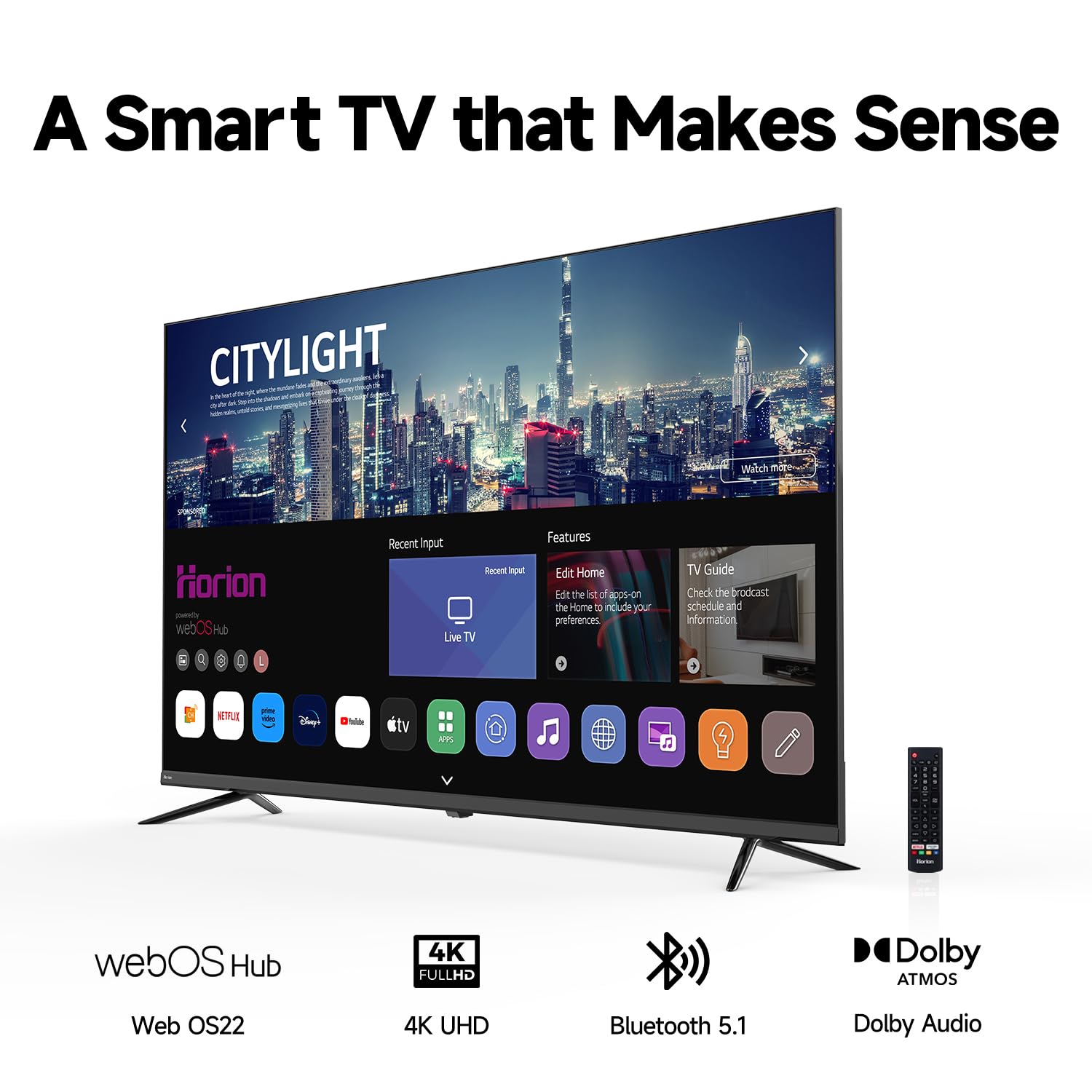 HORION 55 inch Smart TV, 4K UHD LED TV with WebOS 22, Ultra Slim Television with Mega Contrast, HDR10, Dolby Audio - Streaming Live, Bluetooth, Hdmi, WiFi ((P6D Series, 2025)