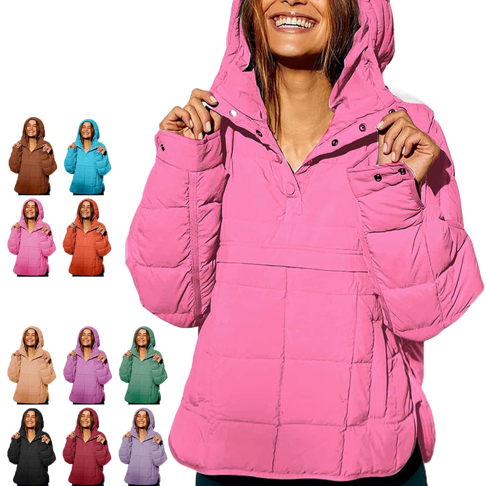 Generisch Damska kurtka oversize, pikowana, z kieszeniami, lekka, Rosa, XL