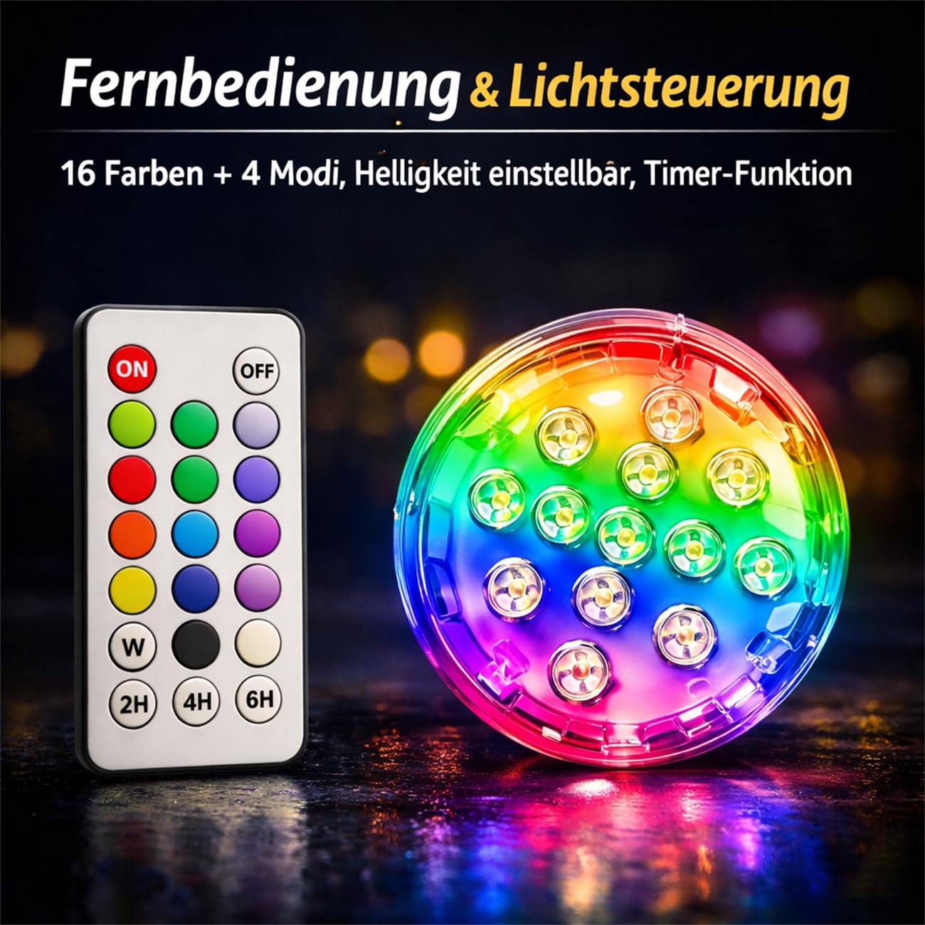 MEIION Solar RGB Gartenleuchte mit Fernbedienung, IP68 Wasserdicht, 13 LEDs, Solar Pool Licht für Außen, Teich, Terrasse, Balkon, Farbwechsel, 8+ Stunden Leuchtdauer, 1800mAh Akku