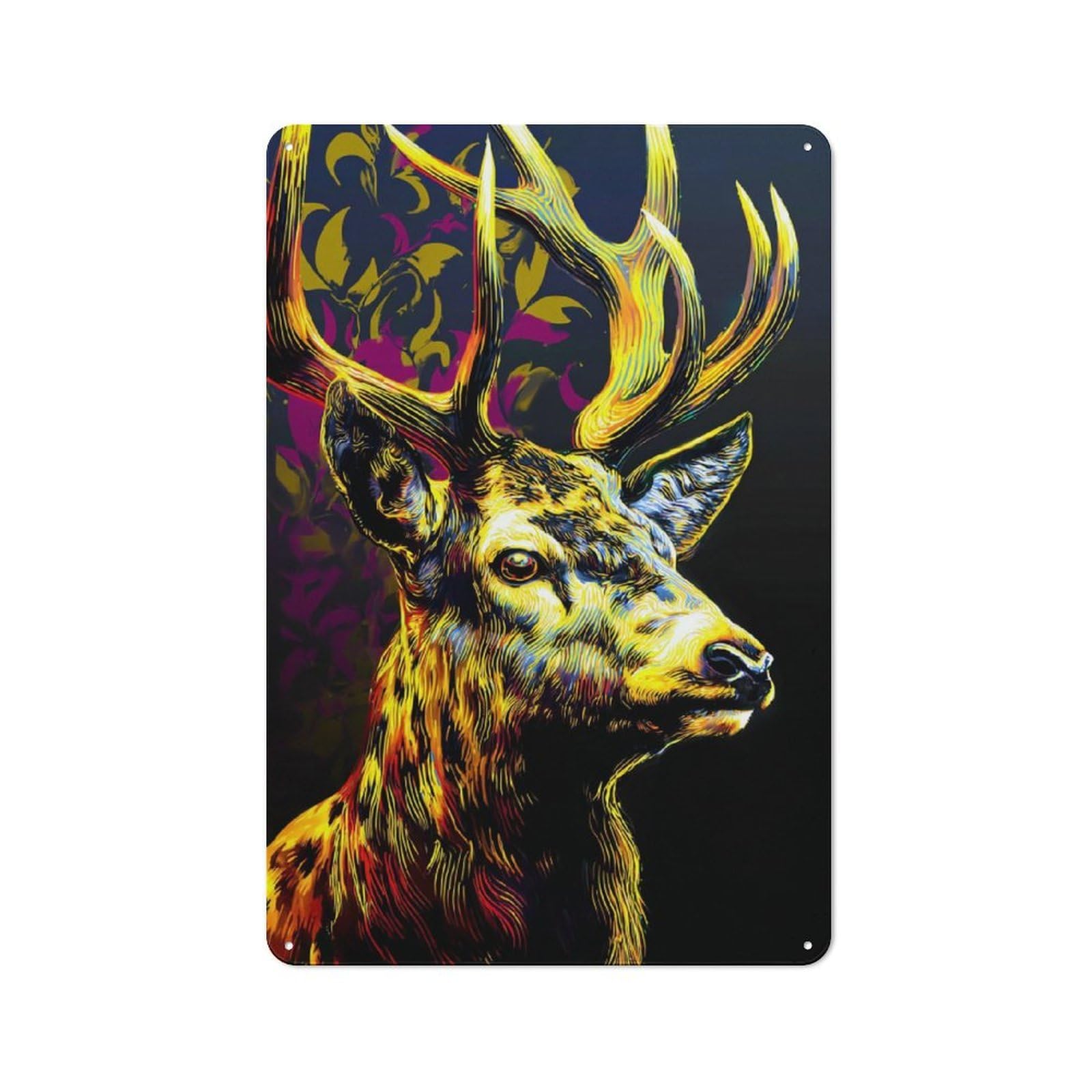 Junmoney Colorful Deer Portrait Artwork -8 Rustic Tin Sign 30X20cm, Vintage Porch Wall Decor For Conservatory, Home Bar Or Utility Room