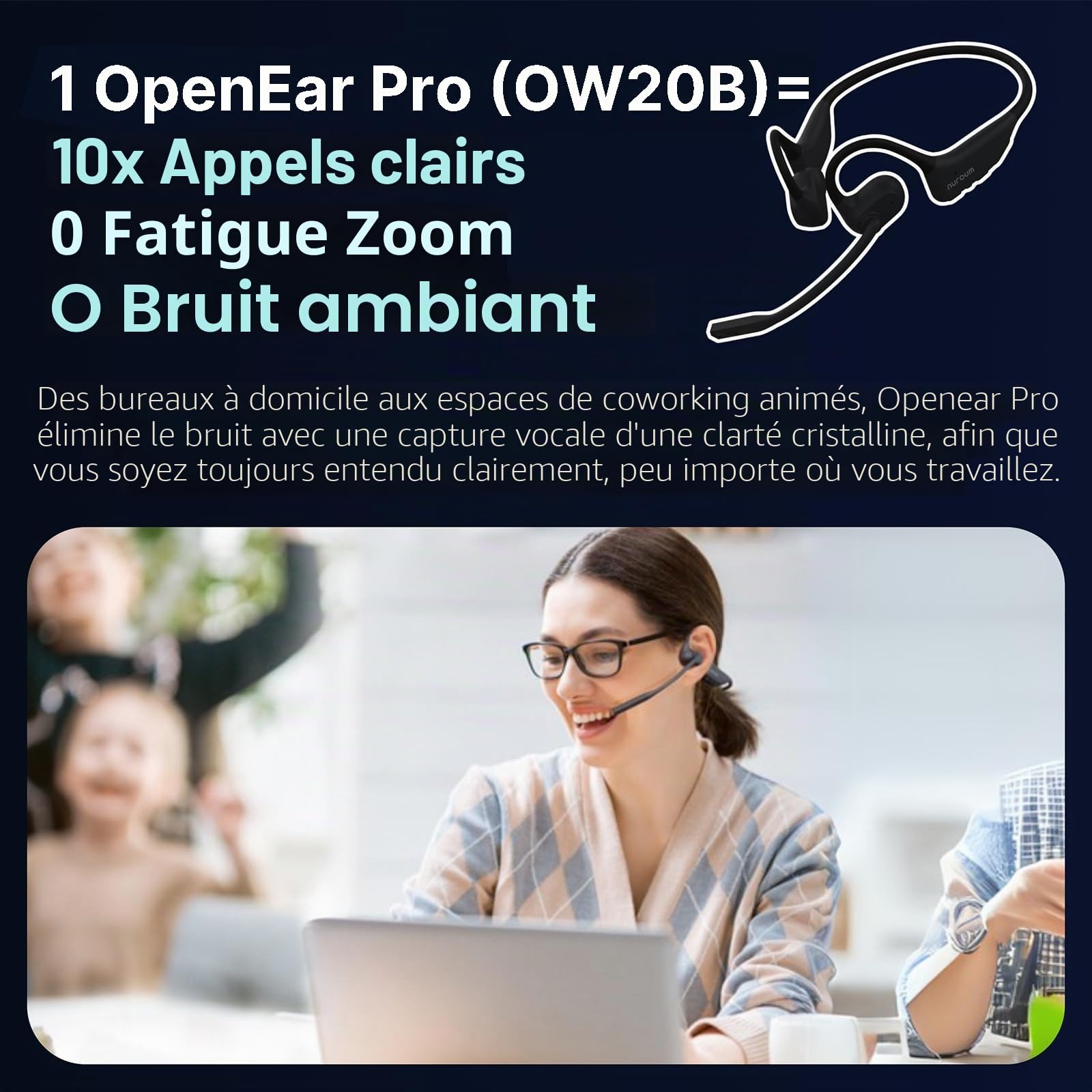 Nuroum OpenEar Pro 2 Casque Bluetooth sans Fil avec Micro, Connexion Multipoint Bluetooth 5.4, Antibruit pour Les Appels, 15H Oreilles Libres Confort Écouteurs sans Fil pour Le Travail/Réunions/Bureau