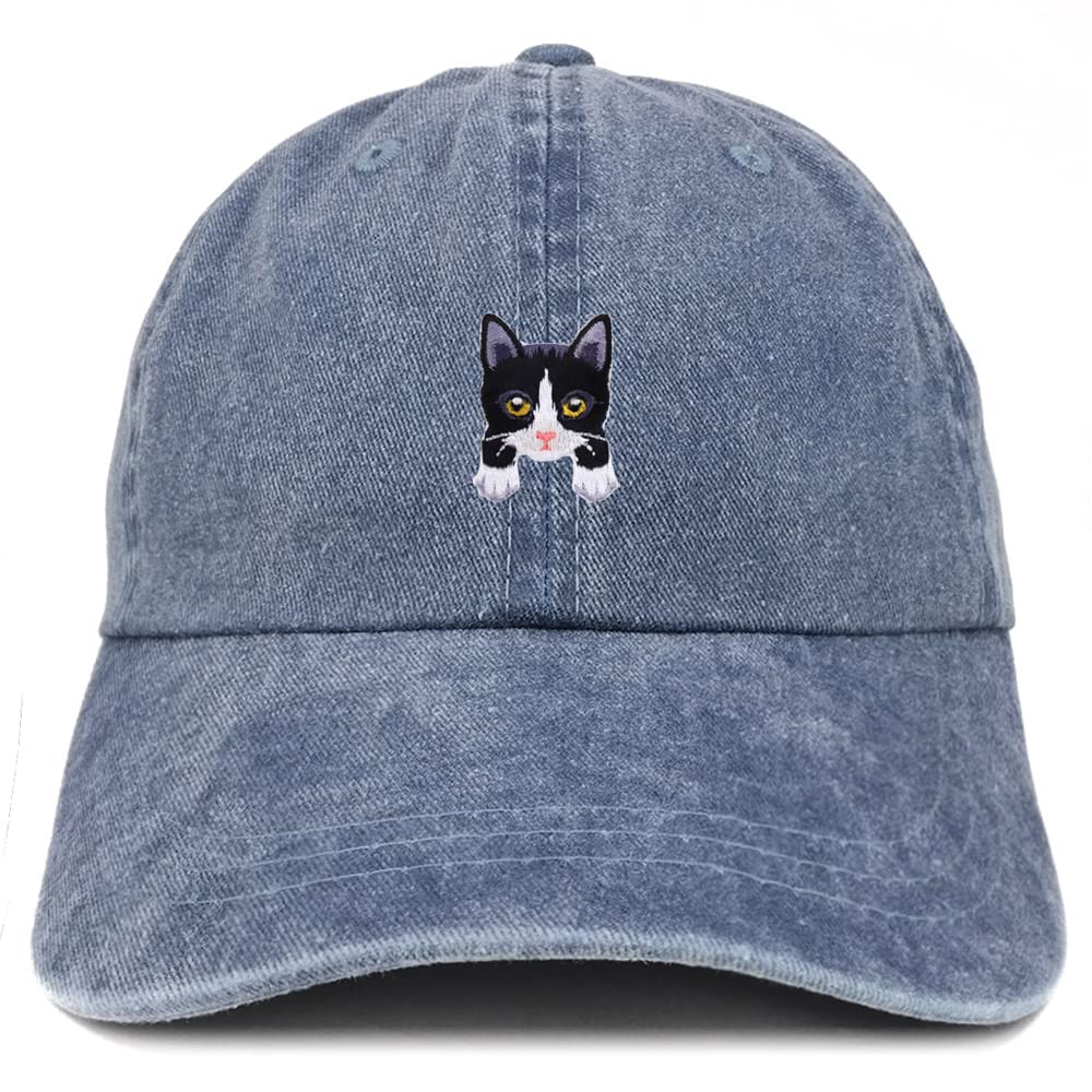Trendy Apparel Shop Tuxedo Cat Kitten Patch Pigment Dyed Washed Baseball Cap