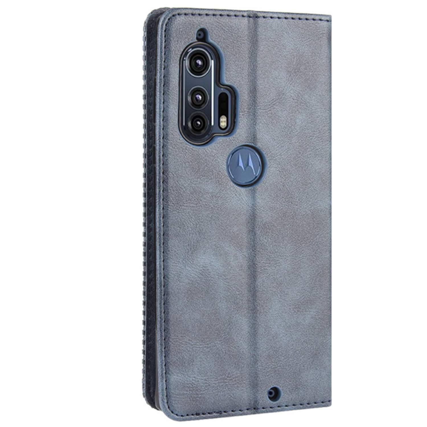 HualuBro Cover per Motorola Moto Edge Plus, Flip Cover a Libro in Retro PU Pelle Magnetica Antiurto Case Portafoglio Custodia per Motorola Moto Edge+ Plus Cover (Blu