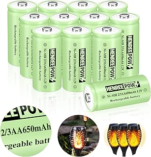 Henreepow 2/3AA 1.2v Ni-MH Rechargeable Battery 650mAh High Capacity Button-Top Battery, 1.2v Short AA Batteries for Garden Solar Light, Shorter Than AA and AAA (2/3AA-650mAh-12pack)