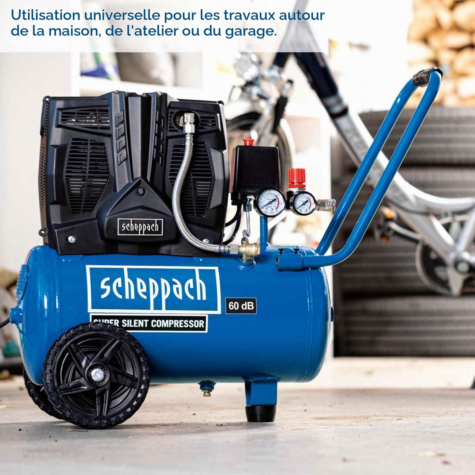 Scheppach Compresseur Bicylindre Super Silencieux HC25Si | 1100W | Cuve 24L