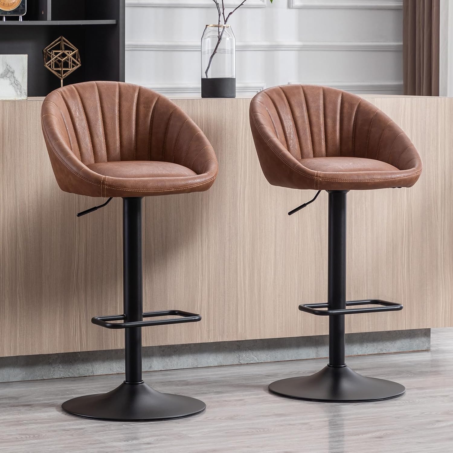 Wahson Set of 2 Bar Stools PU Breakfast Counter Chairs with Backrest