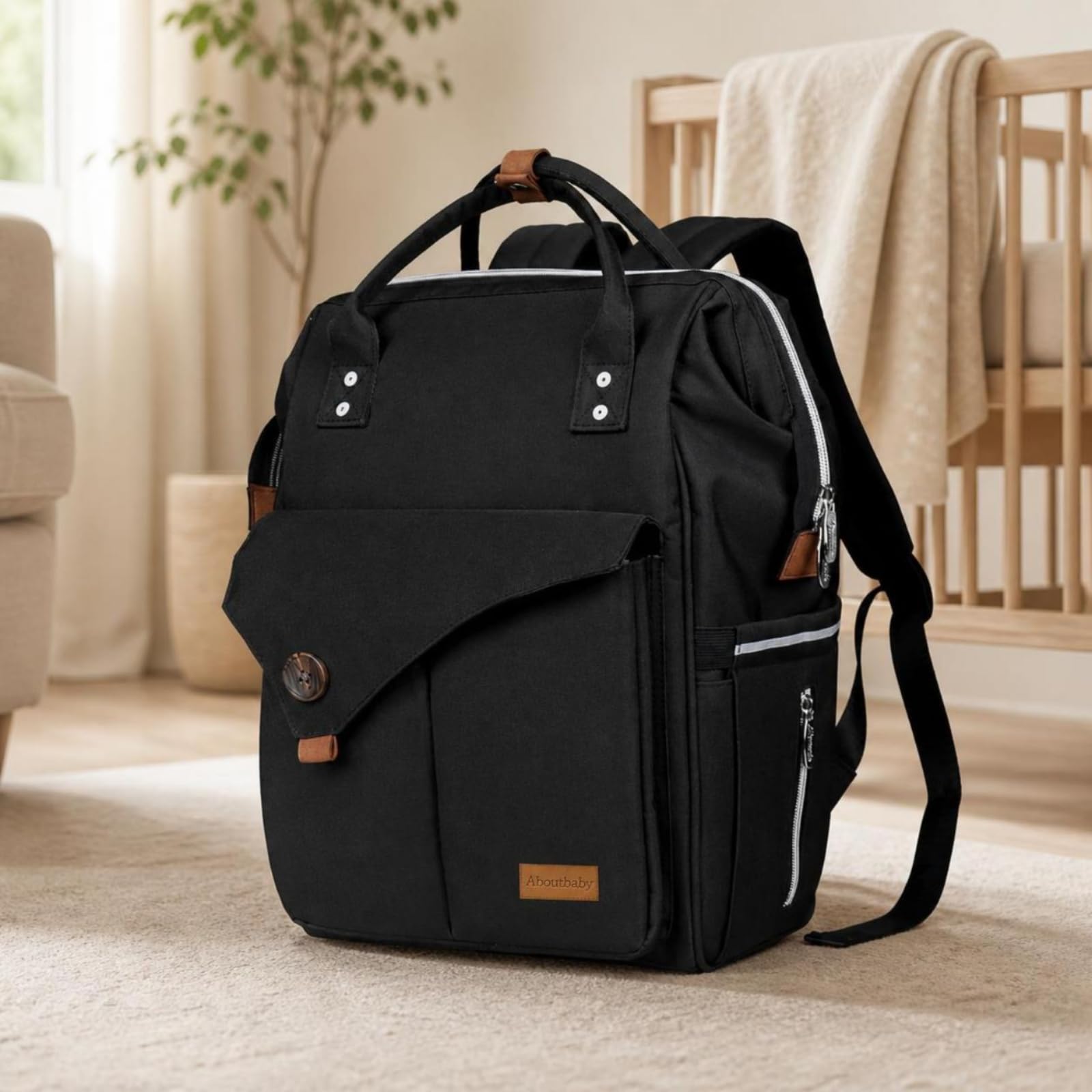 Sac à Langer Étanche Sac à Dos Bébé Organiseur Sac Maternité Sac de Change Sac de Accessibilité Frontale et Latérale Bretelles Rembourrées Poignée, Array, Noir