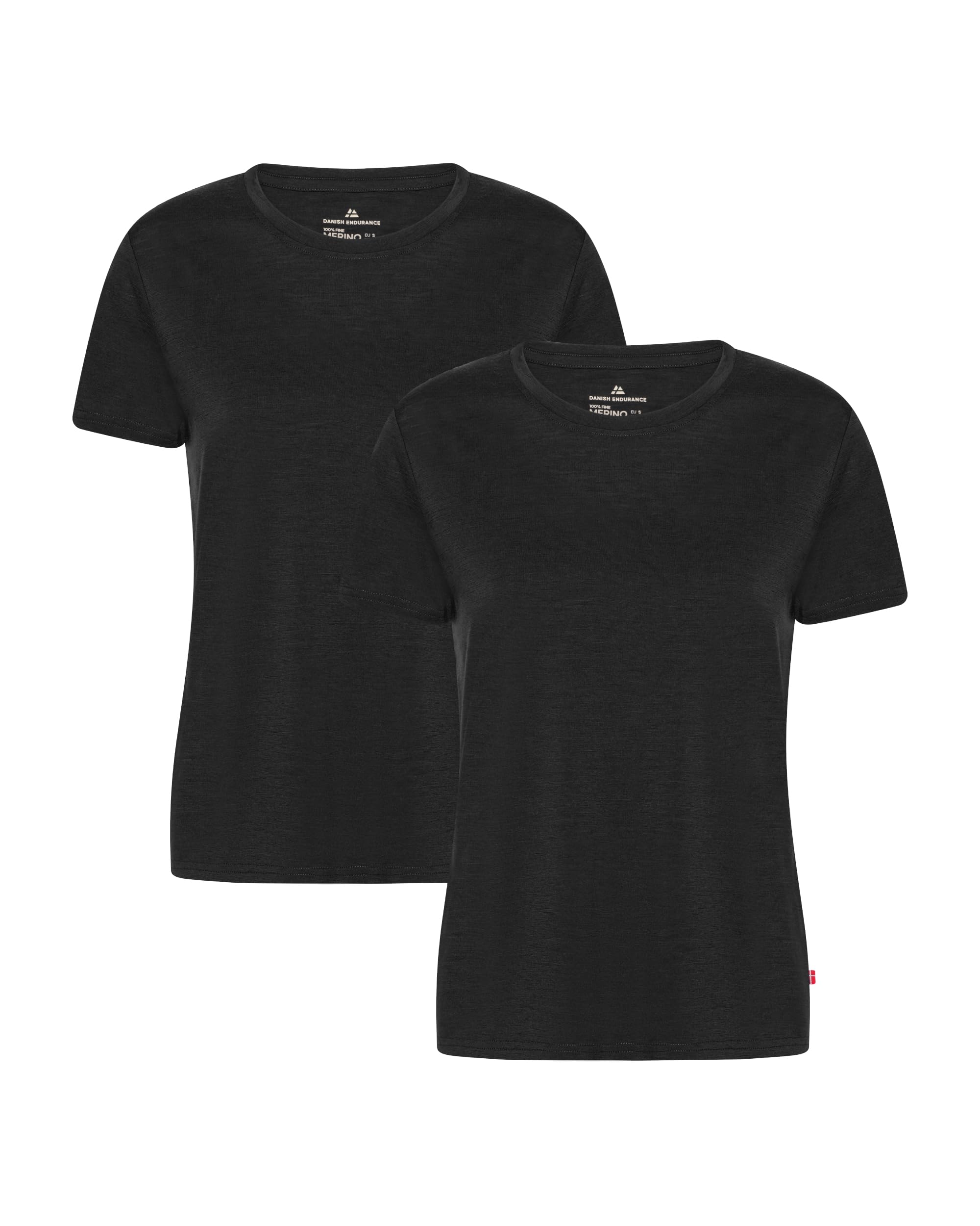 DANISH ENDURANCE 100% Merino Shirt Damen, Leichtes Tshirt Damen, Weiches Kurzarm T-Shirt, Feuchtigkeitsableitend & Geruchshemmend, 2er Pack