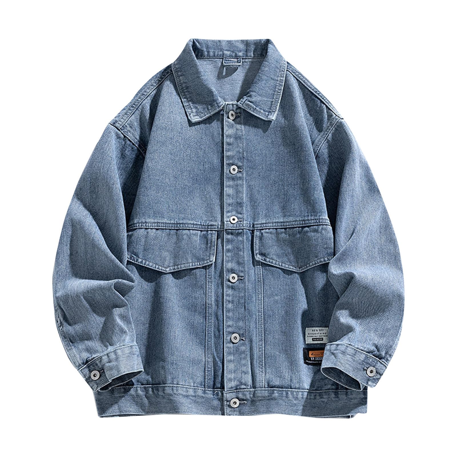 GenericMens Jean Bomber Jackets Vintage Button Down Turn Lapel Varsity Coat Lightweight Waterproof Denim Jackets