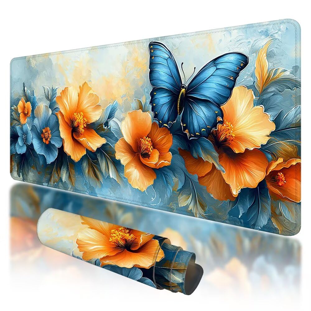 Podkładka pod mysz do gier, duża podkładka pod mysz XXL 1200 x 600 x 3 mm, kolorowa podkładka pod mysz biurową ze zszytymi krawędziami, podkładka pod mysz do gier XXL kwiat wodoodporny antypoślizgowy