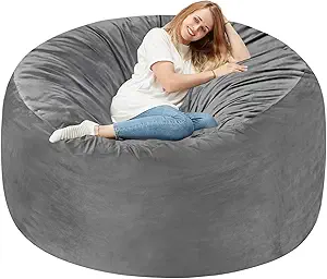 Homguava 6FT Bean Bag Chair Giant BeanBag with Memory Foam Filled, Large Bean Bag Chairs for Adults, Adult Bean Bag Chair with Dutch Velvet Cover for Living Room Bedroom-Grey